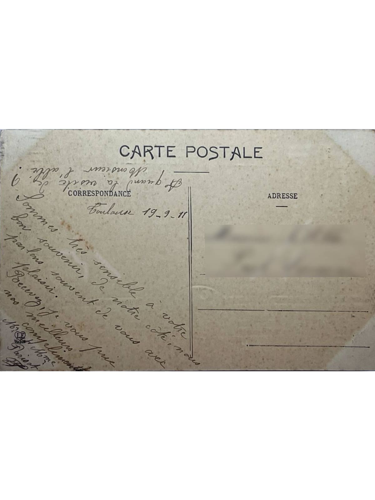 Verso de la carte postale