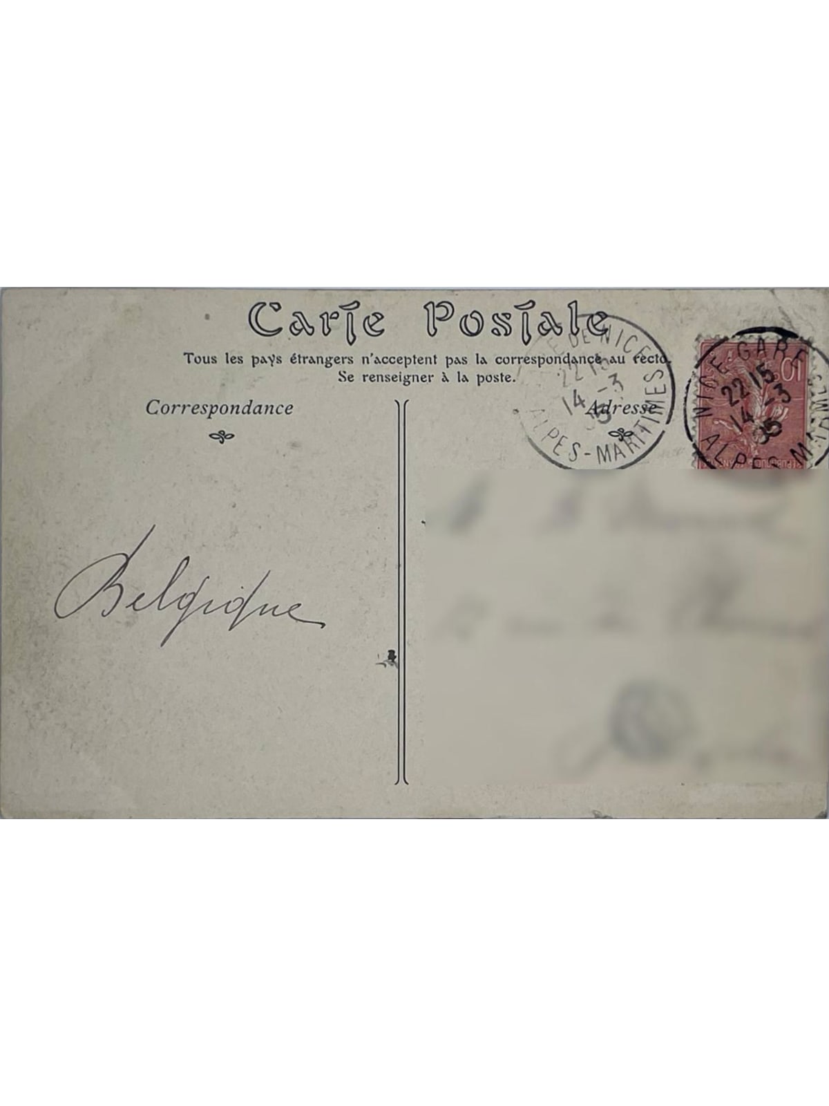 Verso de la carte postale