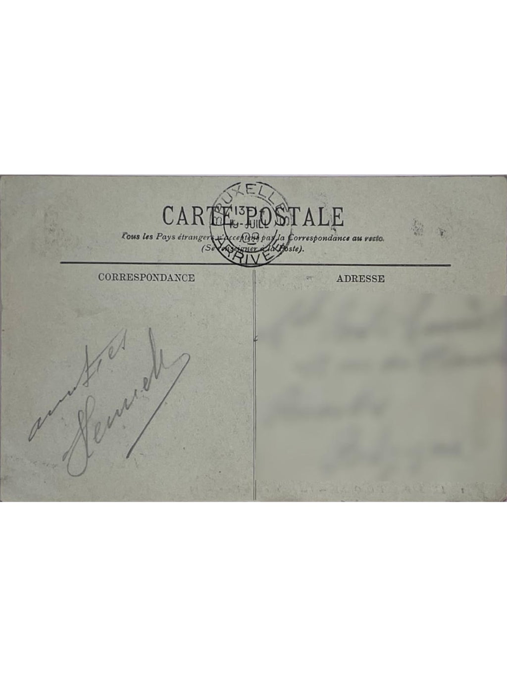 Verso de la carte postale