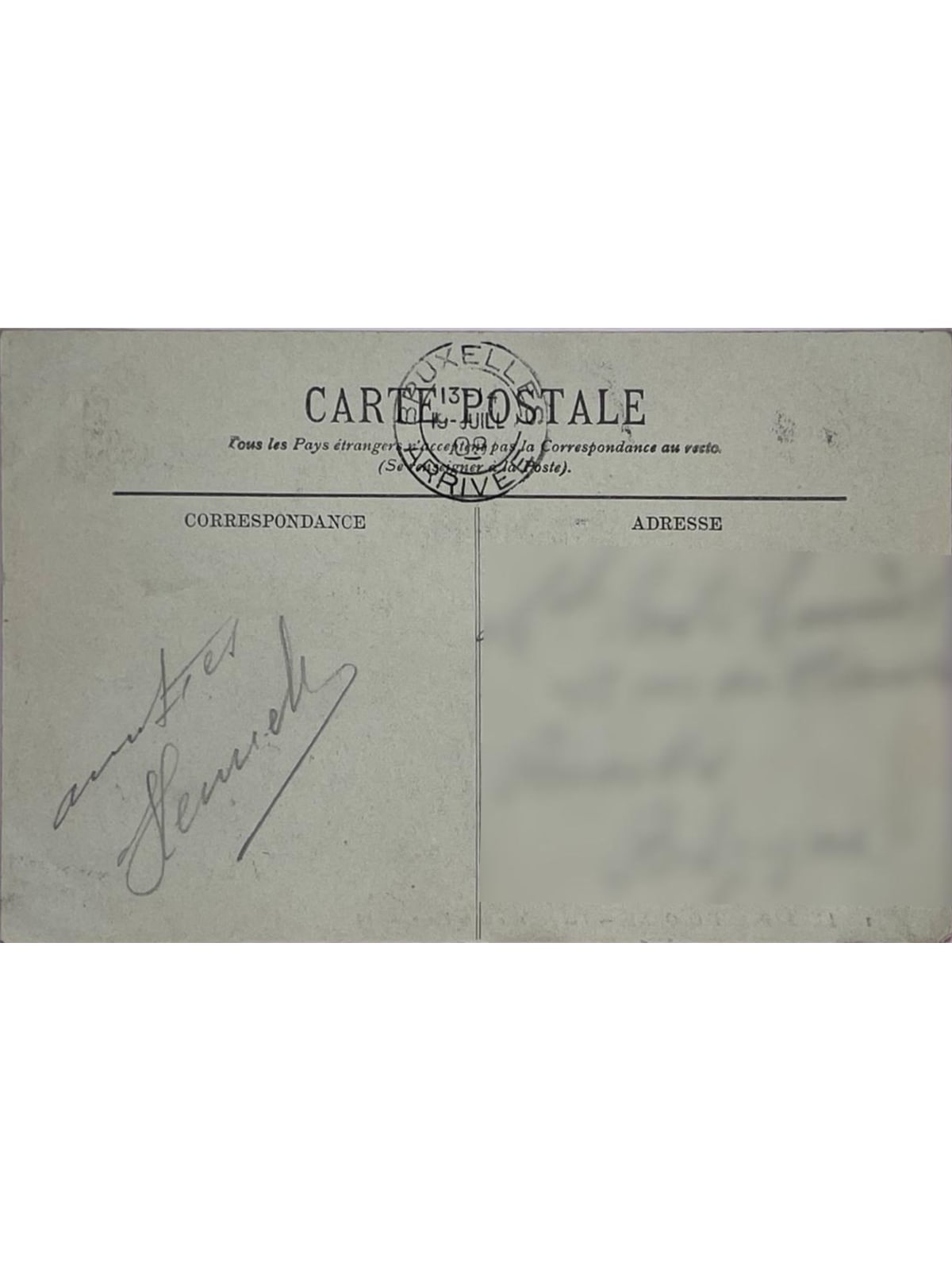 Verso de la carte postale