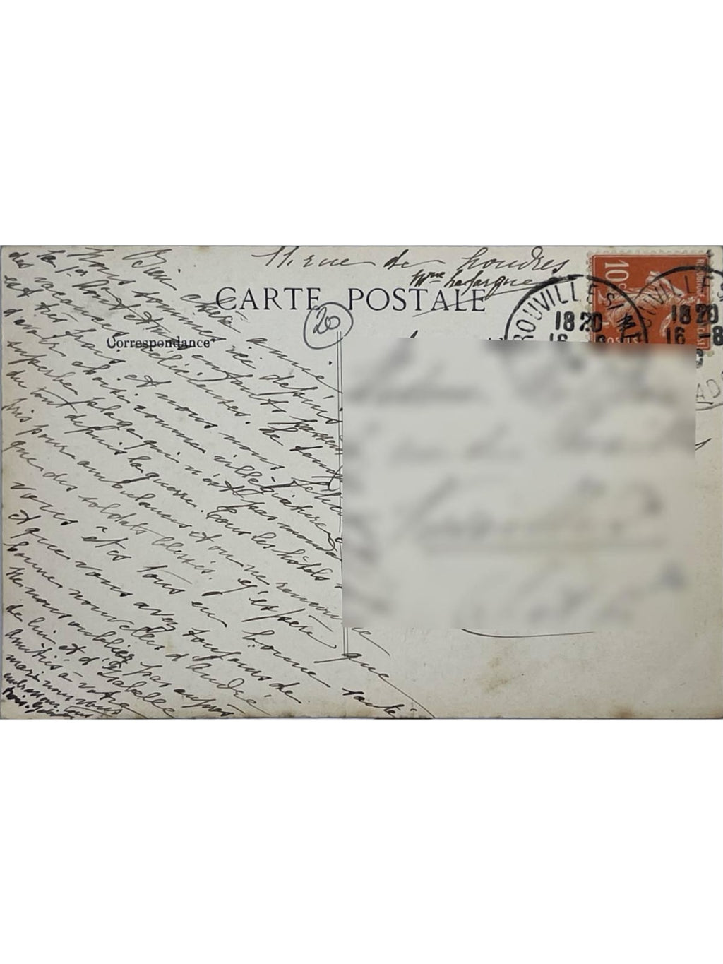 Verso de la carte postale