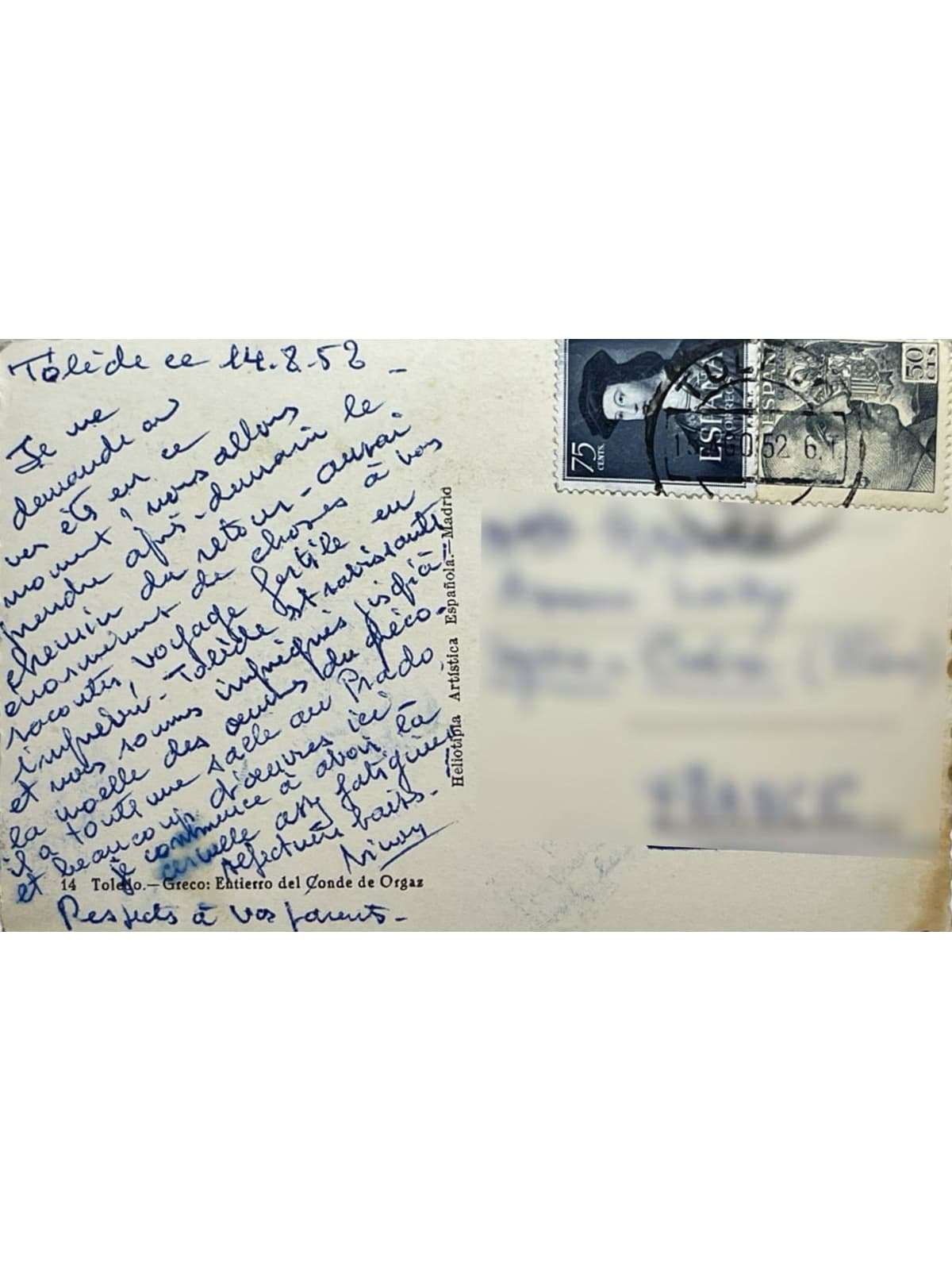 Verso de la carte postale