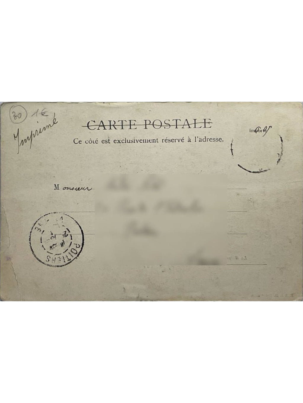 Verso de la carte postale