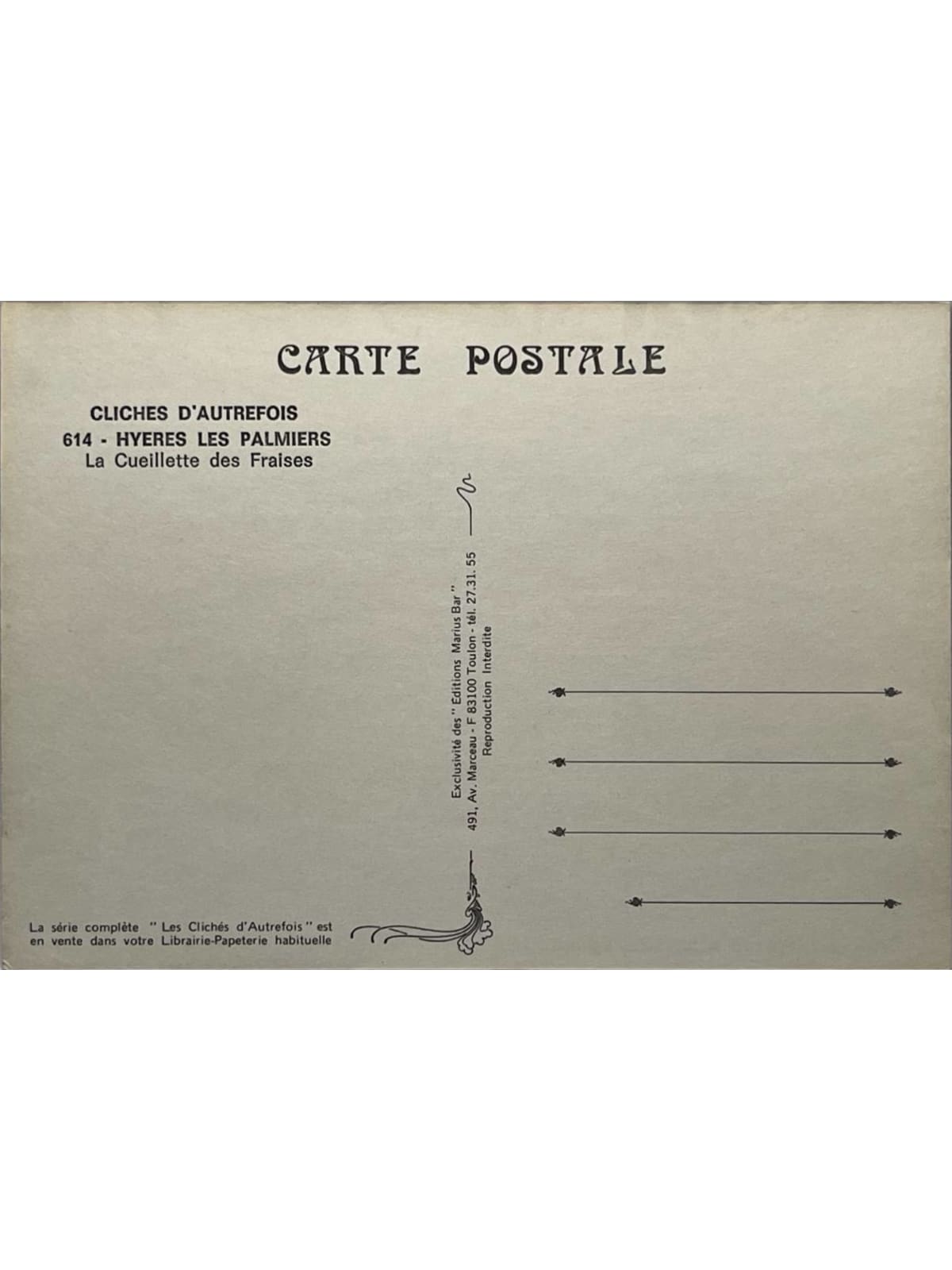 Verso de la carte postale