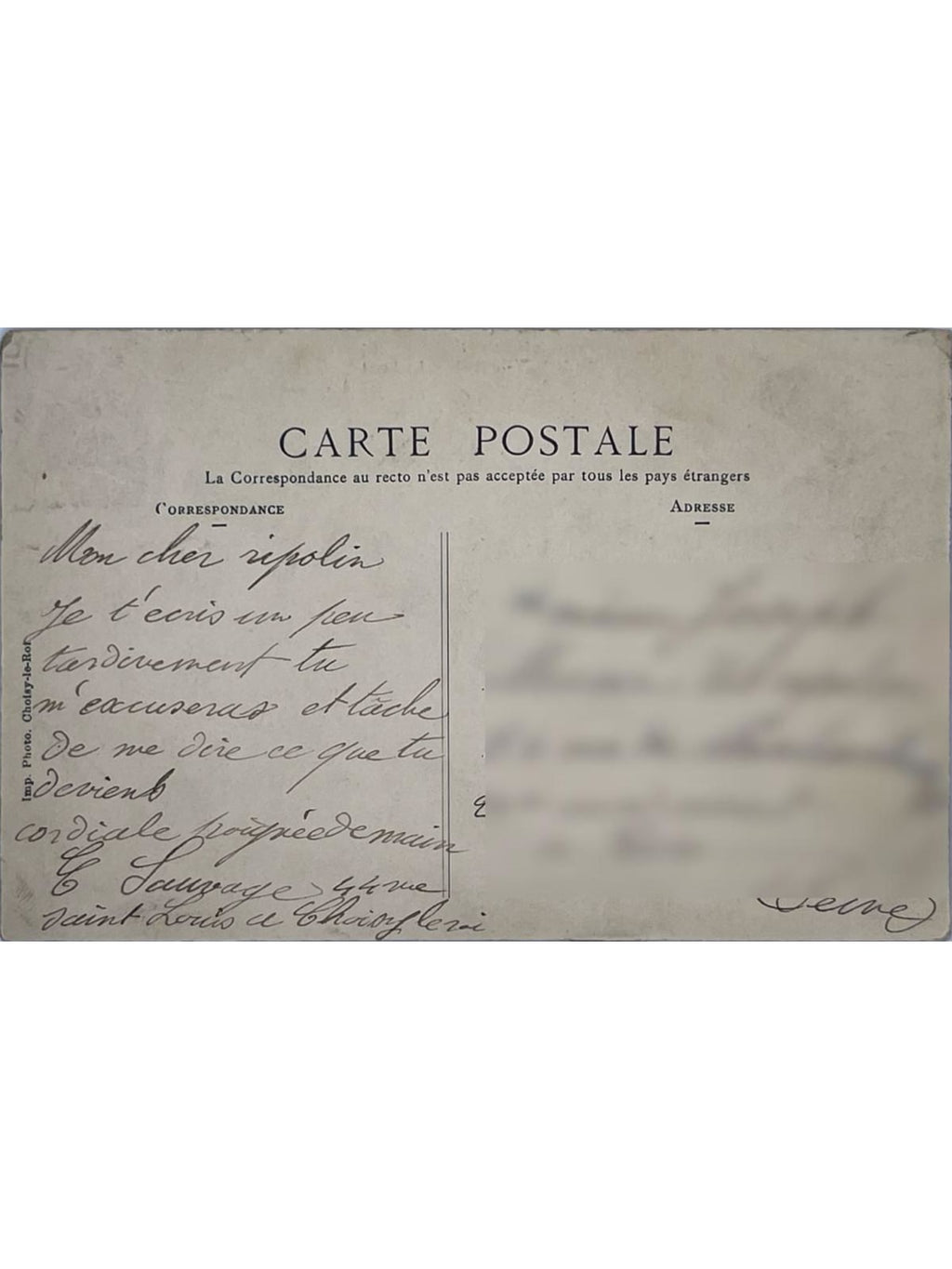 Verso de la carte postale