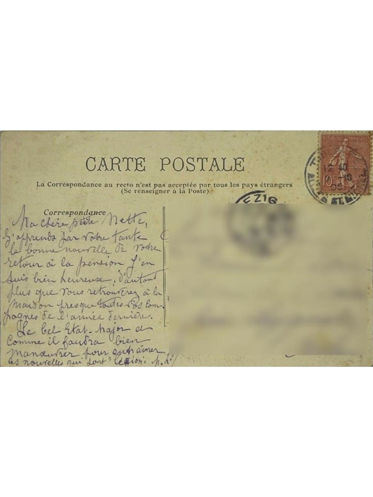 Verso de la carte postale