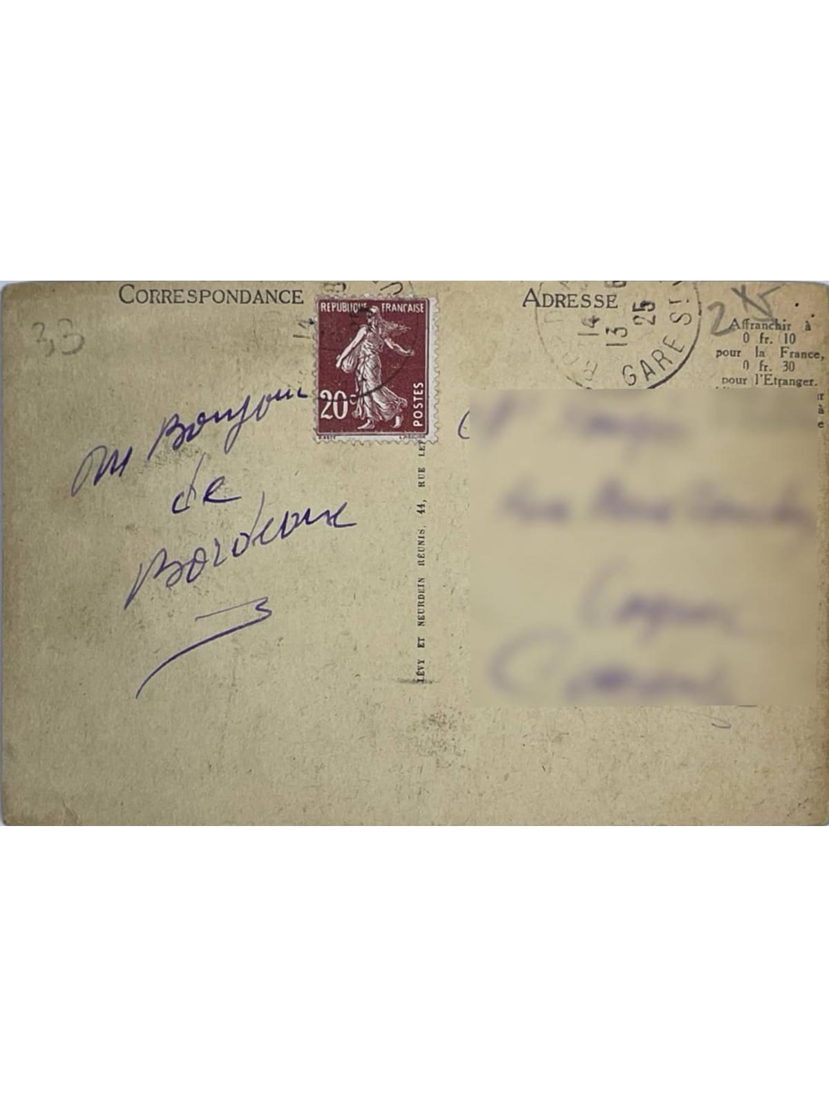 Verso de la carte postale