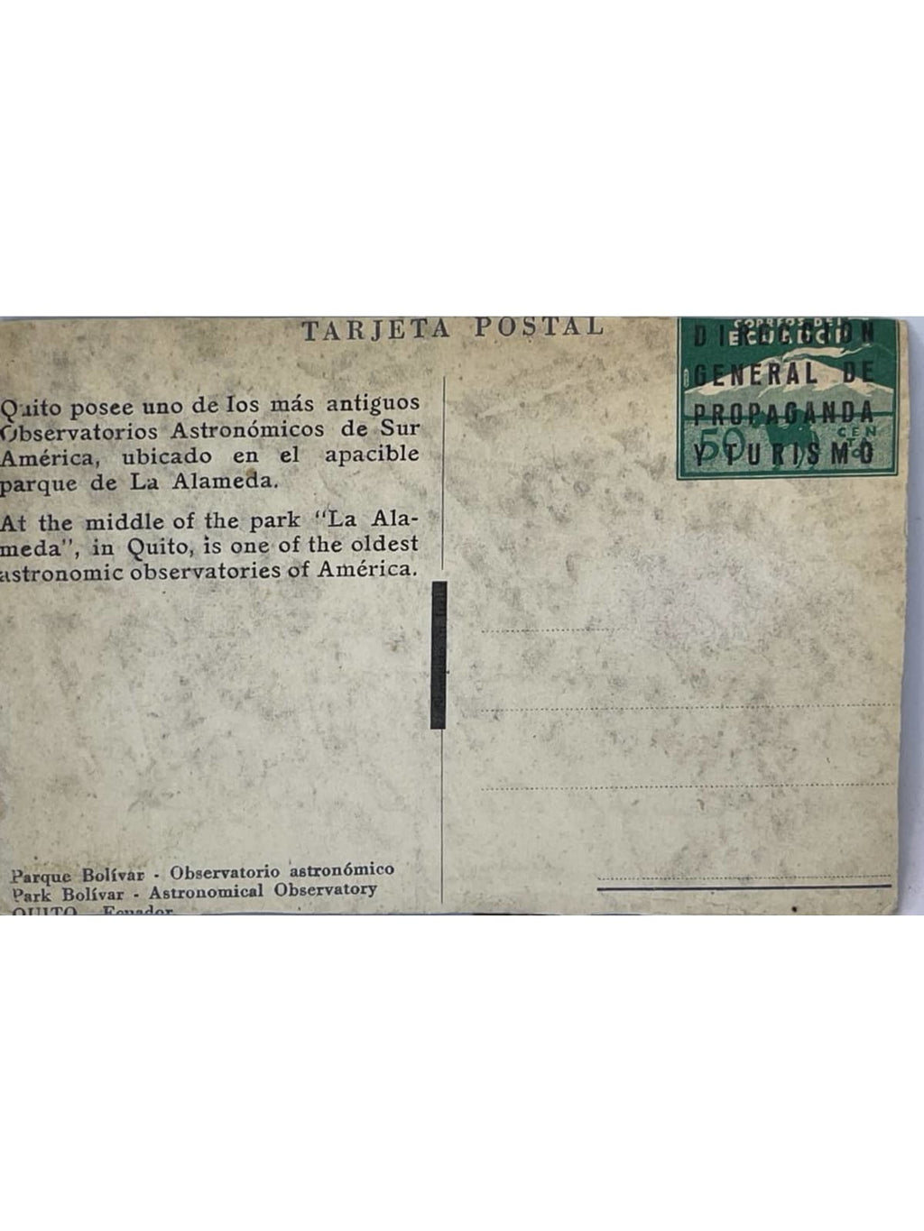 Verso de la carte postale