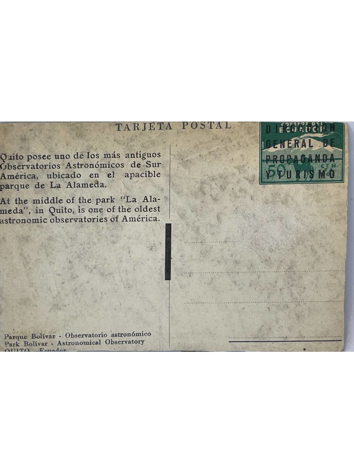 Verso de la carte postale