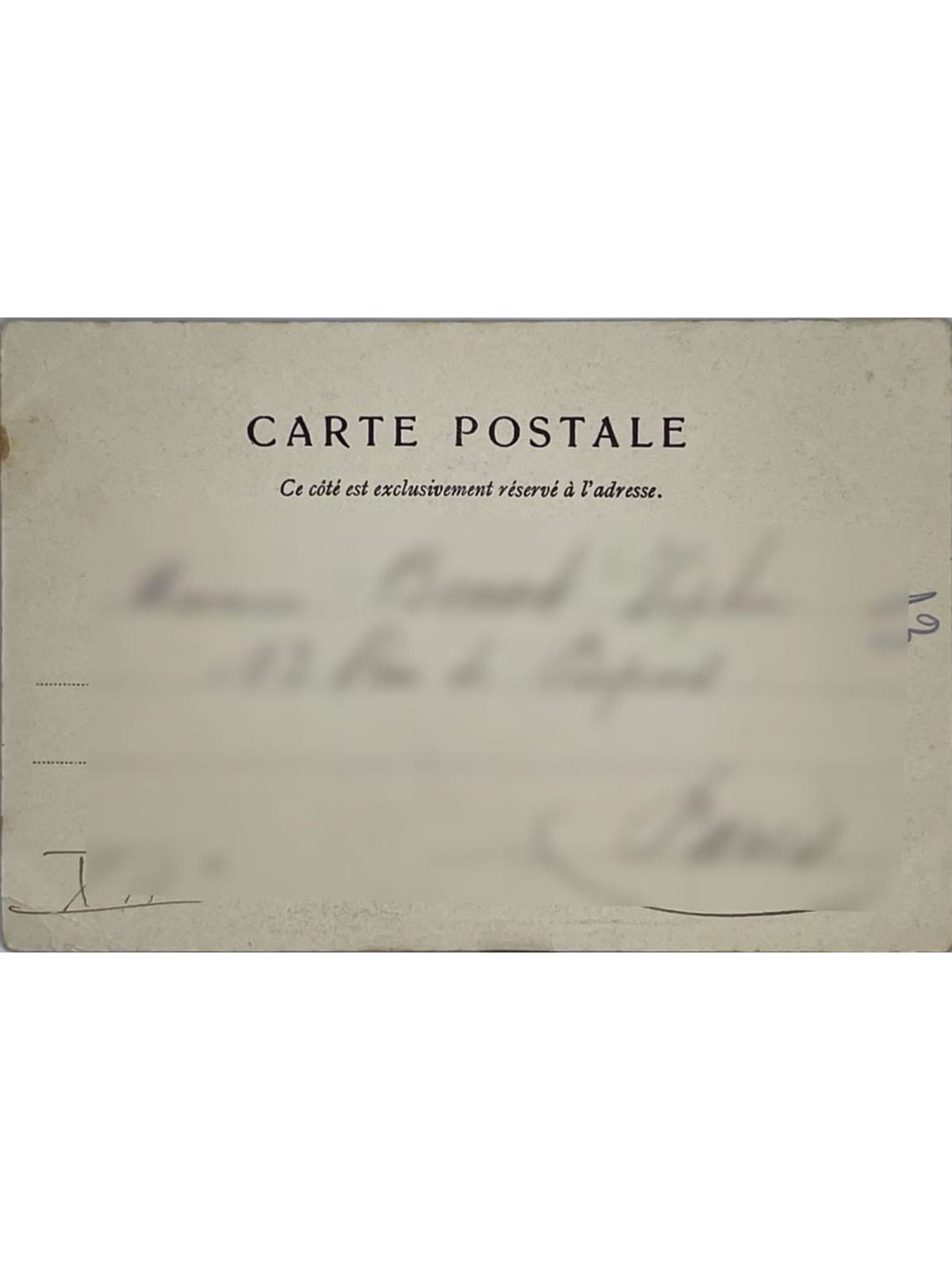 Verso de la carte postale