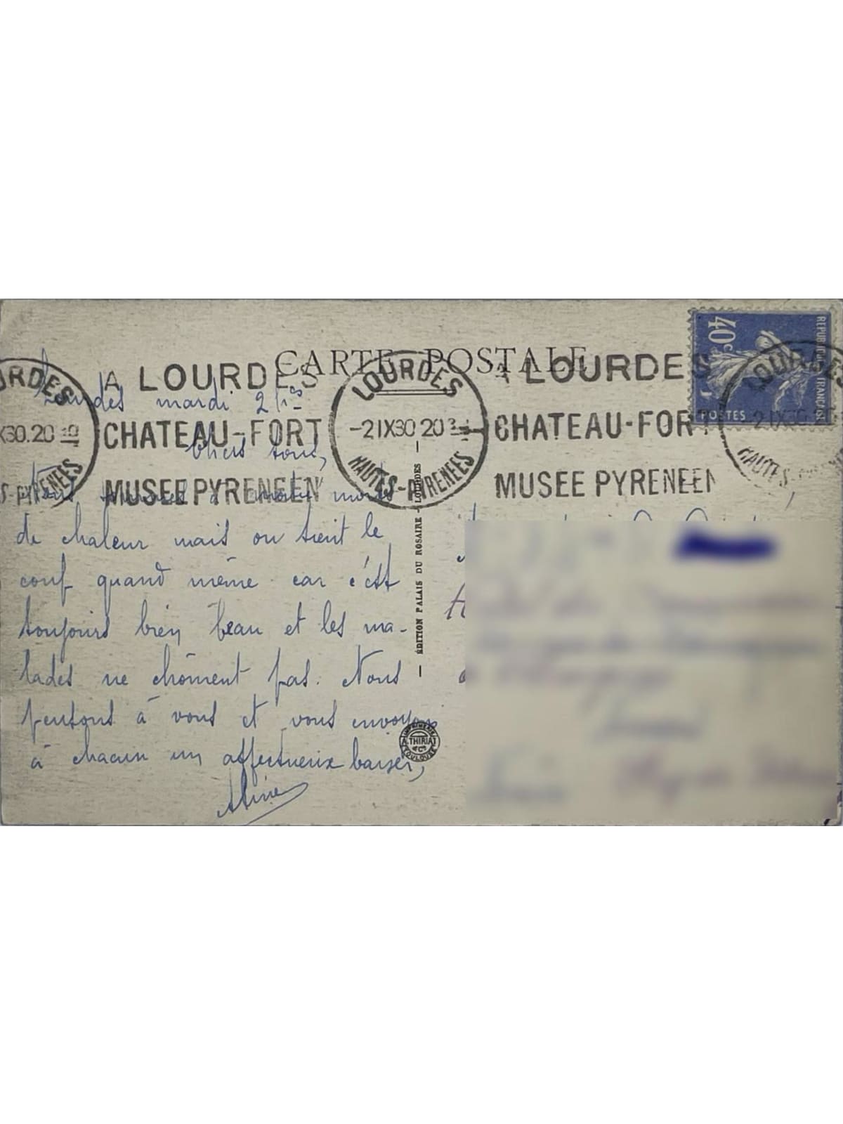 Verso de la carte postale