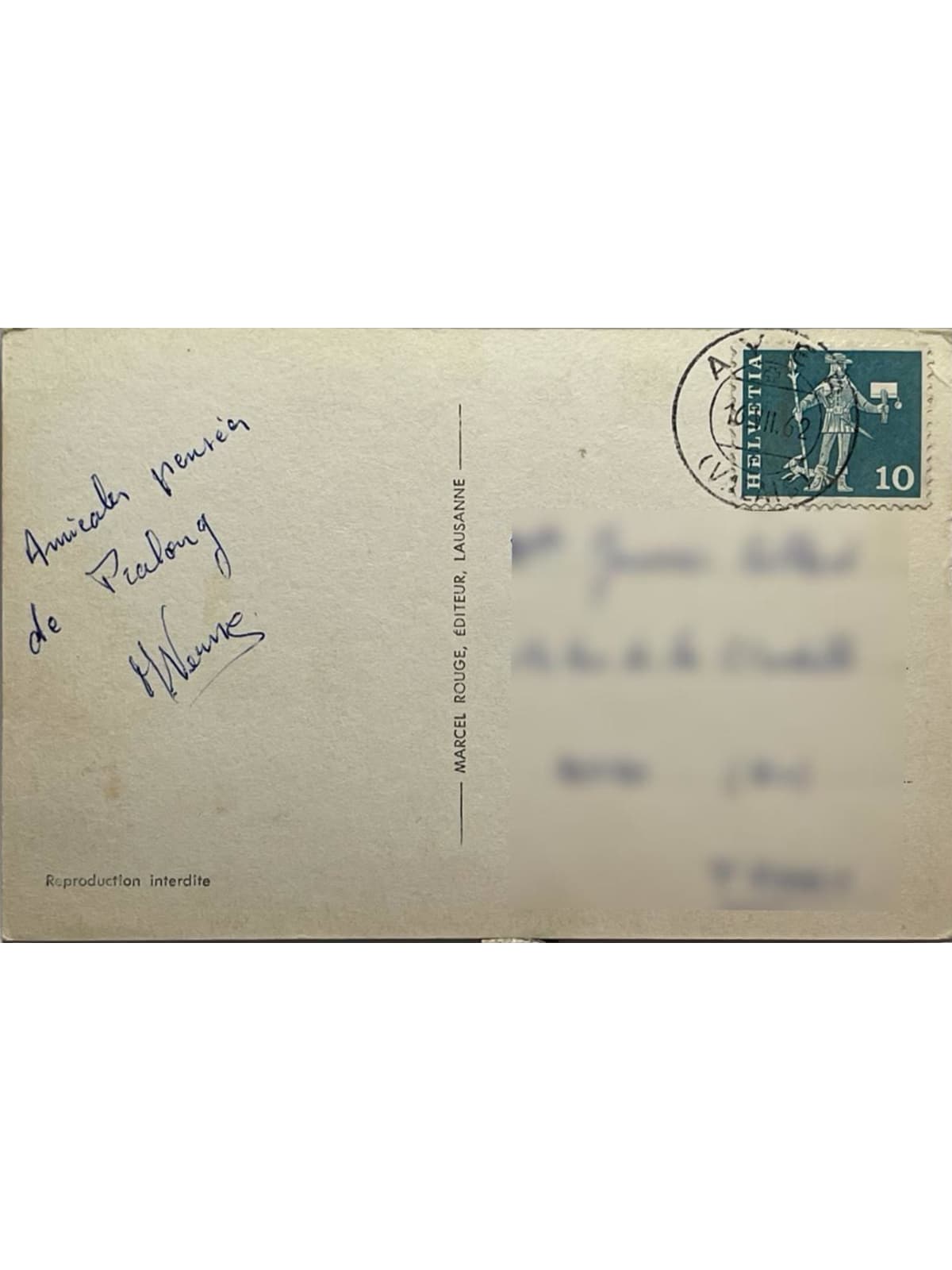 Verso de la carte postale