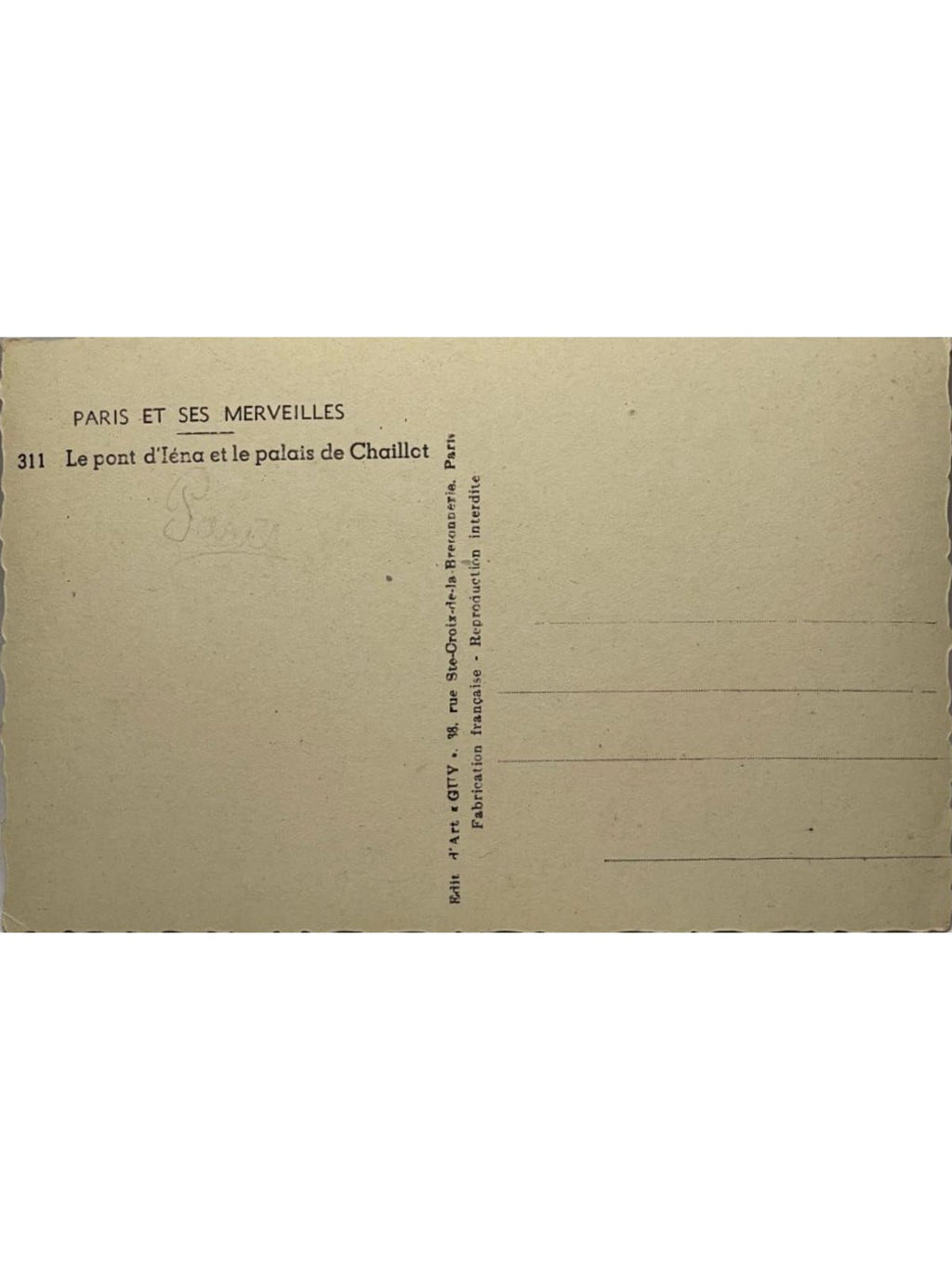 Verso de la carte postale