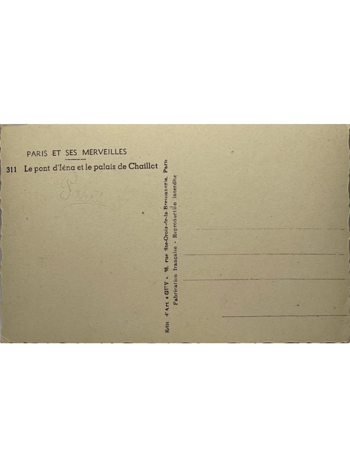 Verso de la carte postale