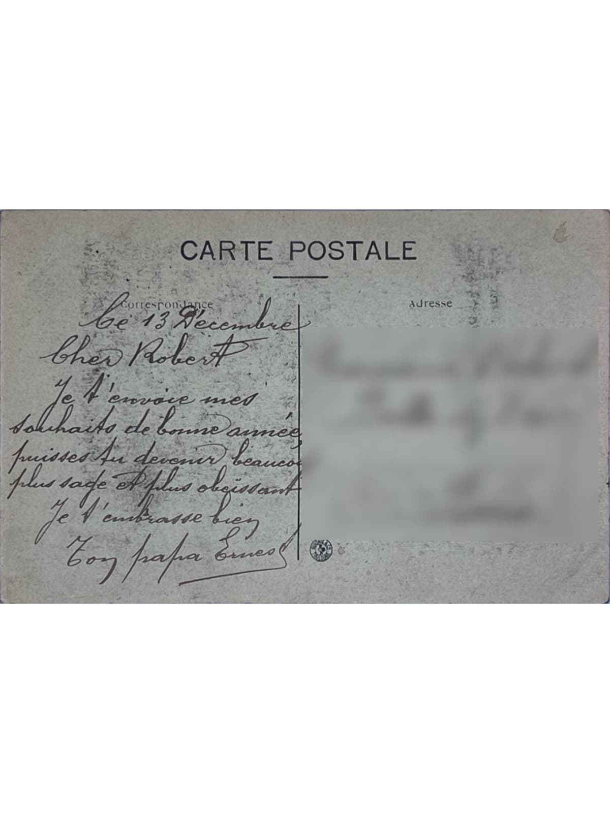 Verso de la carte postale