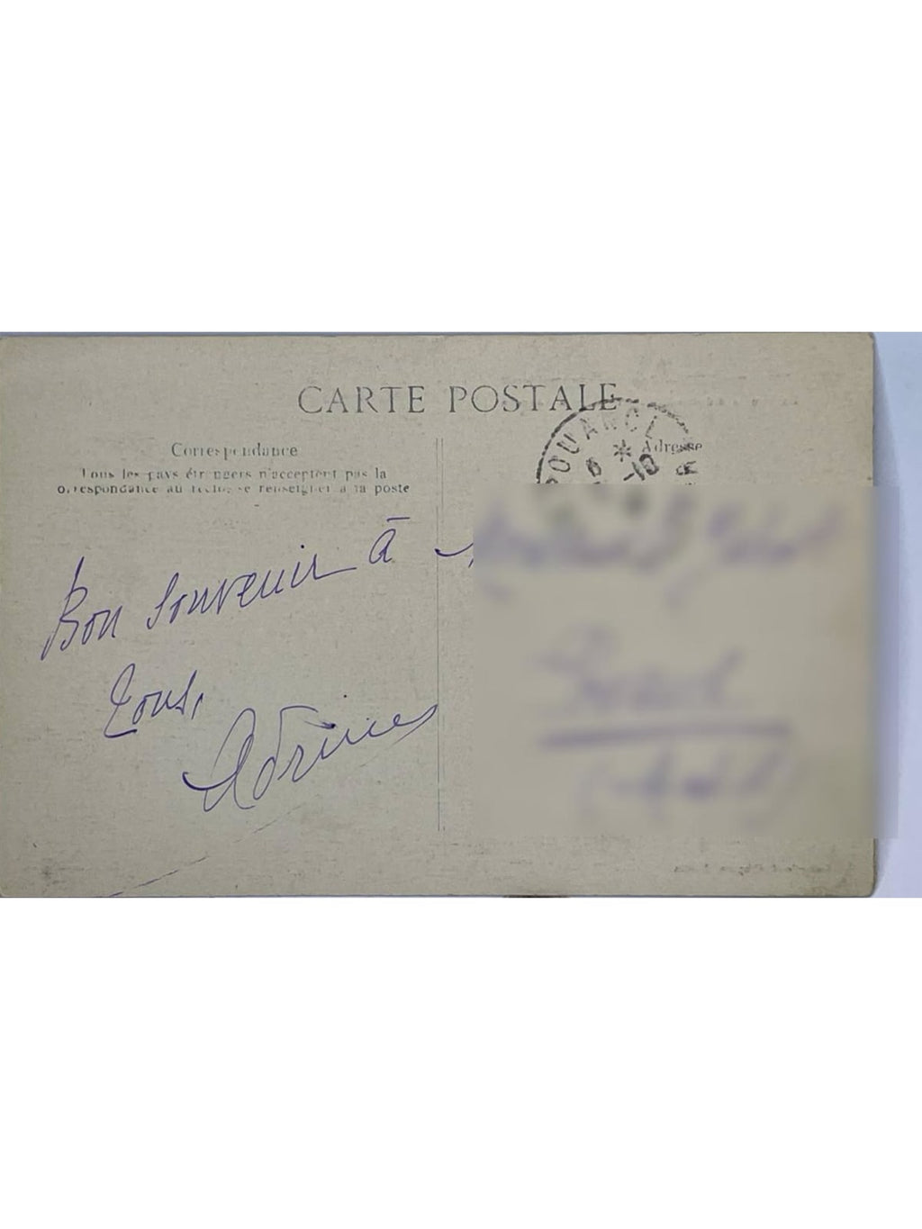 Verso de la carte postale