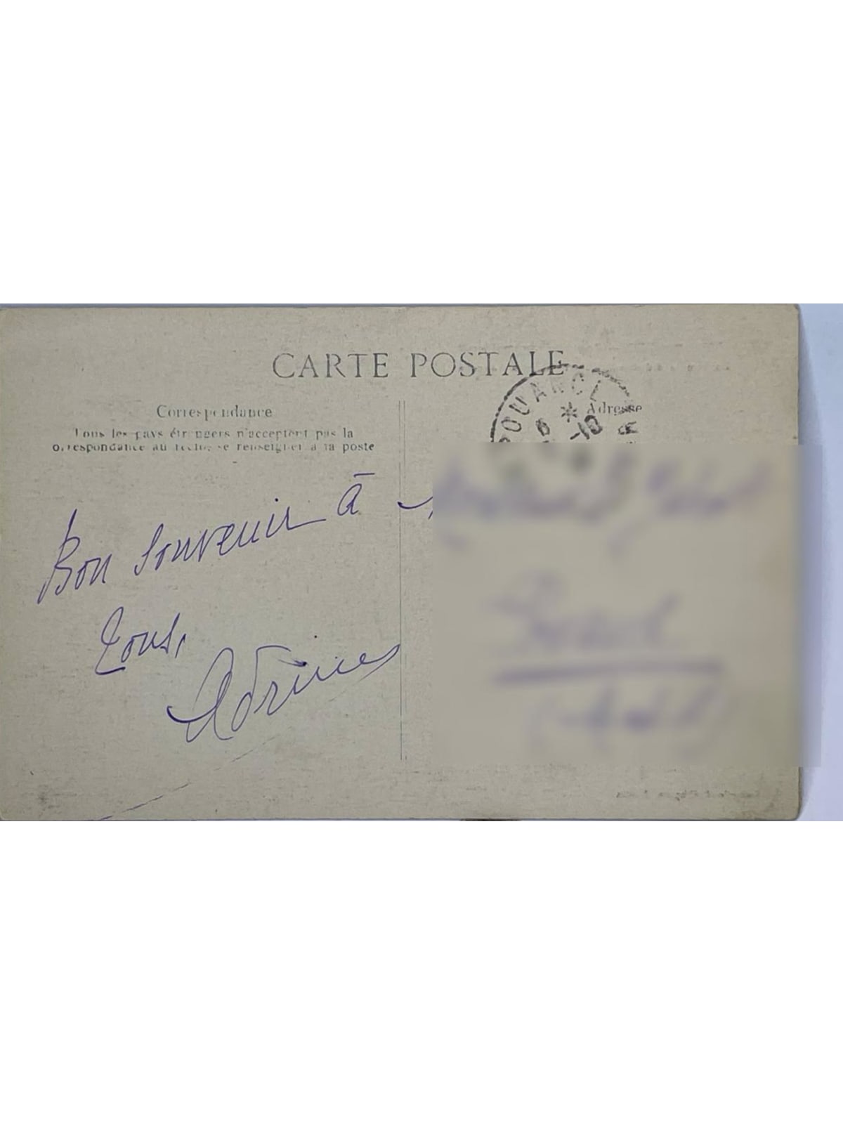 Verso de la carte postale