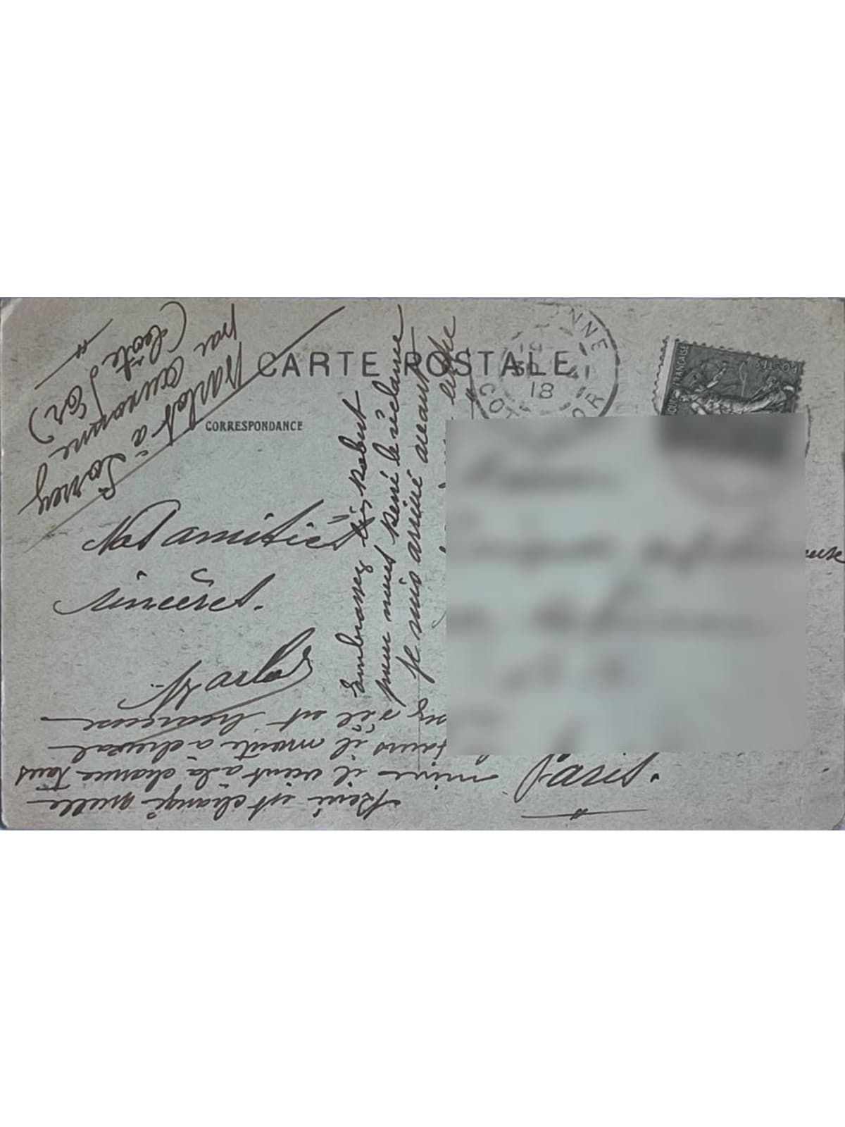 Verso de la carte postale