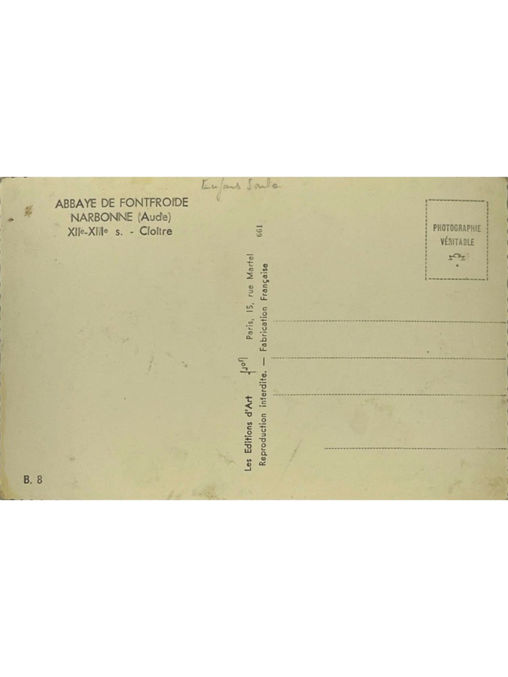 Verso de la carte postale