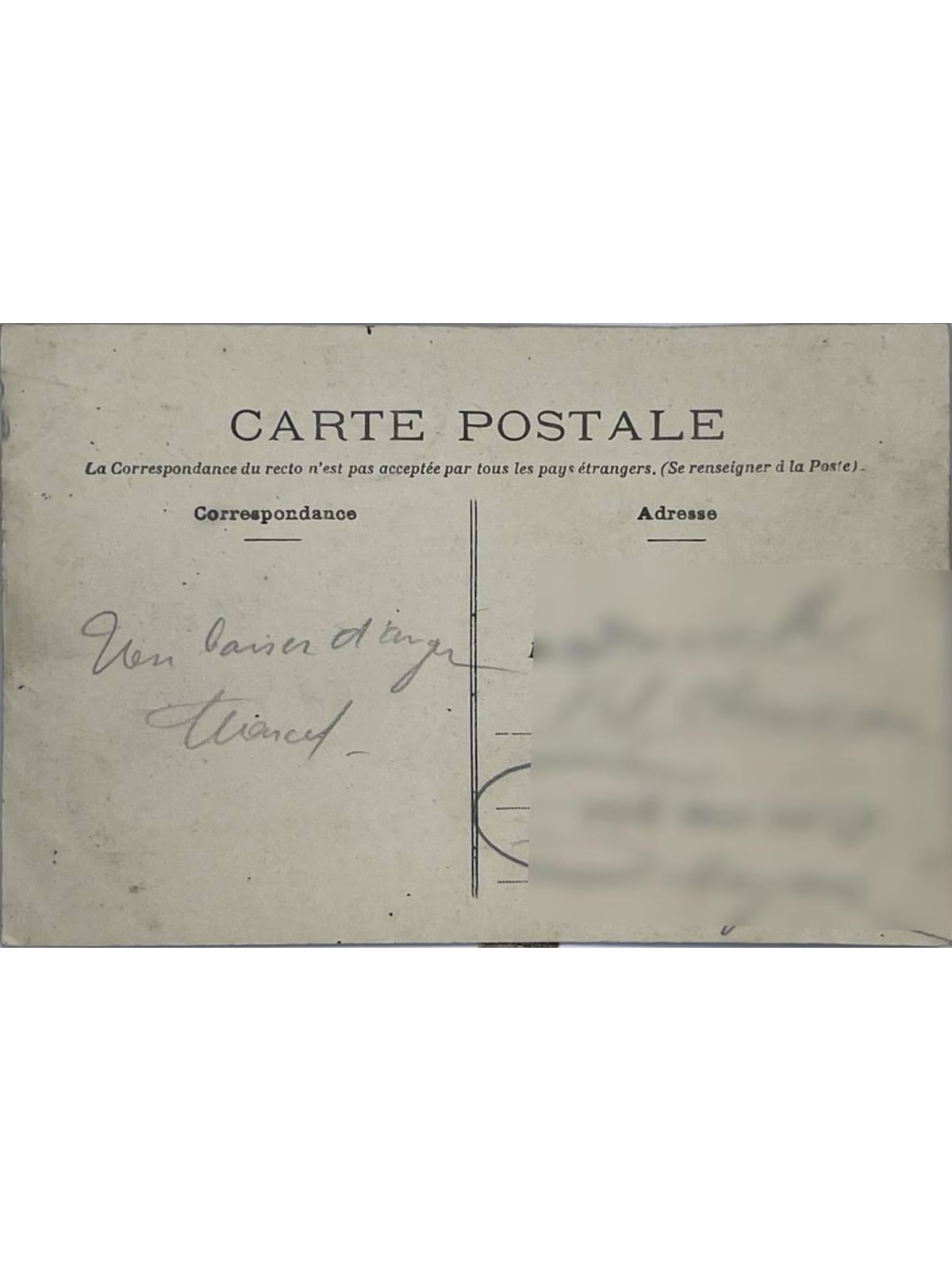 Verso de la carte postale