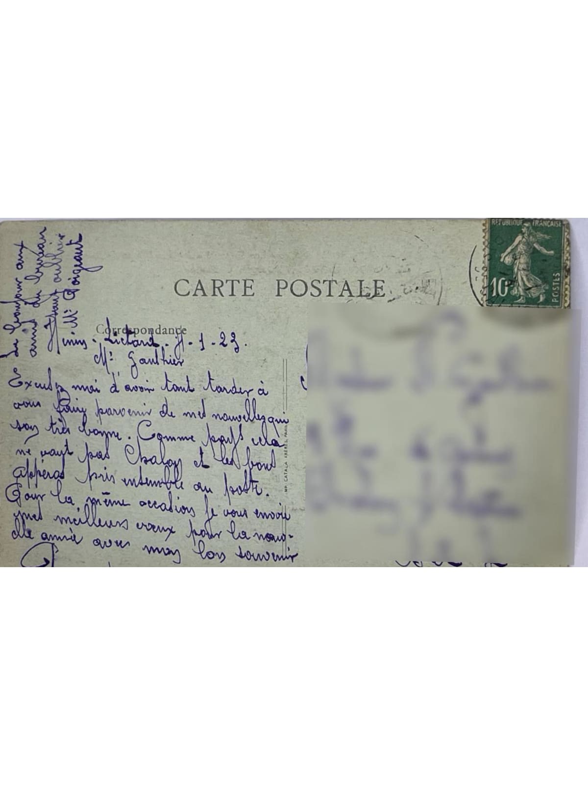 Verso de la carte postale