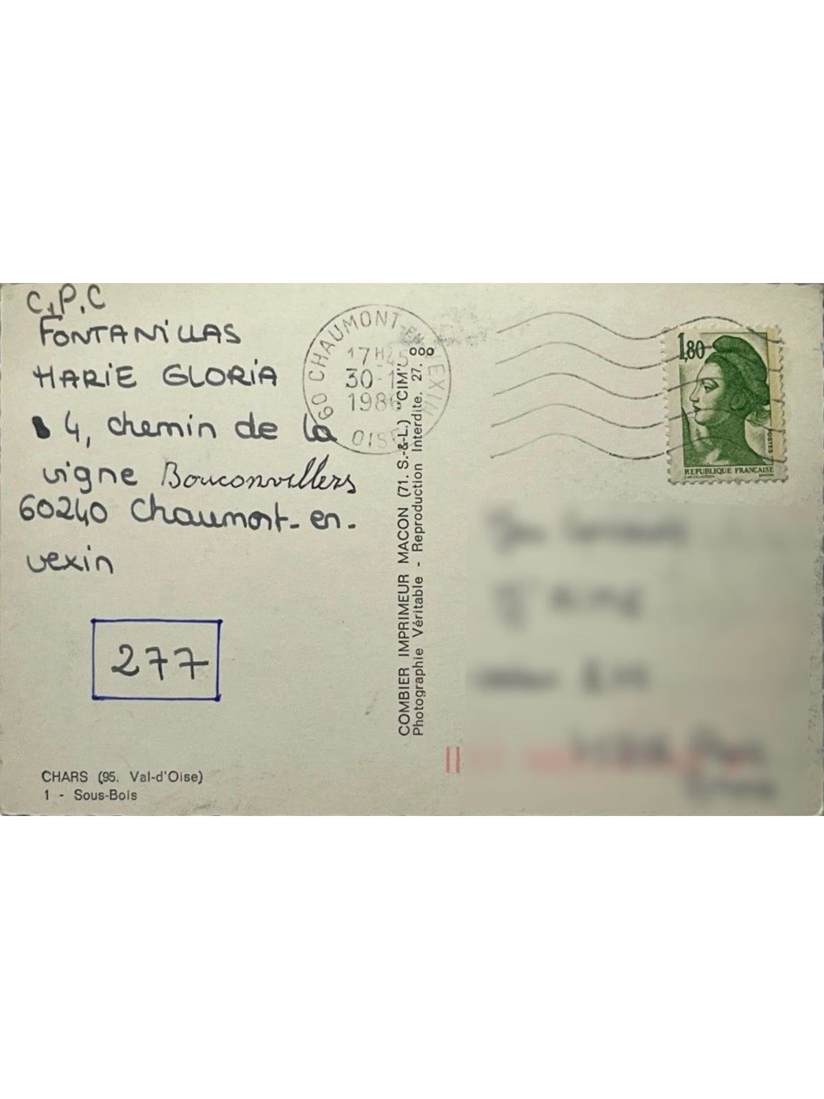 Verso de la carte postale