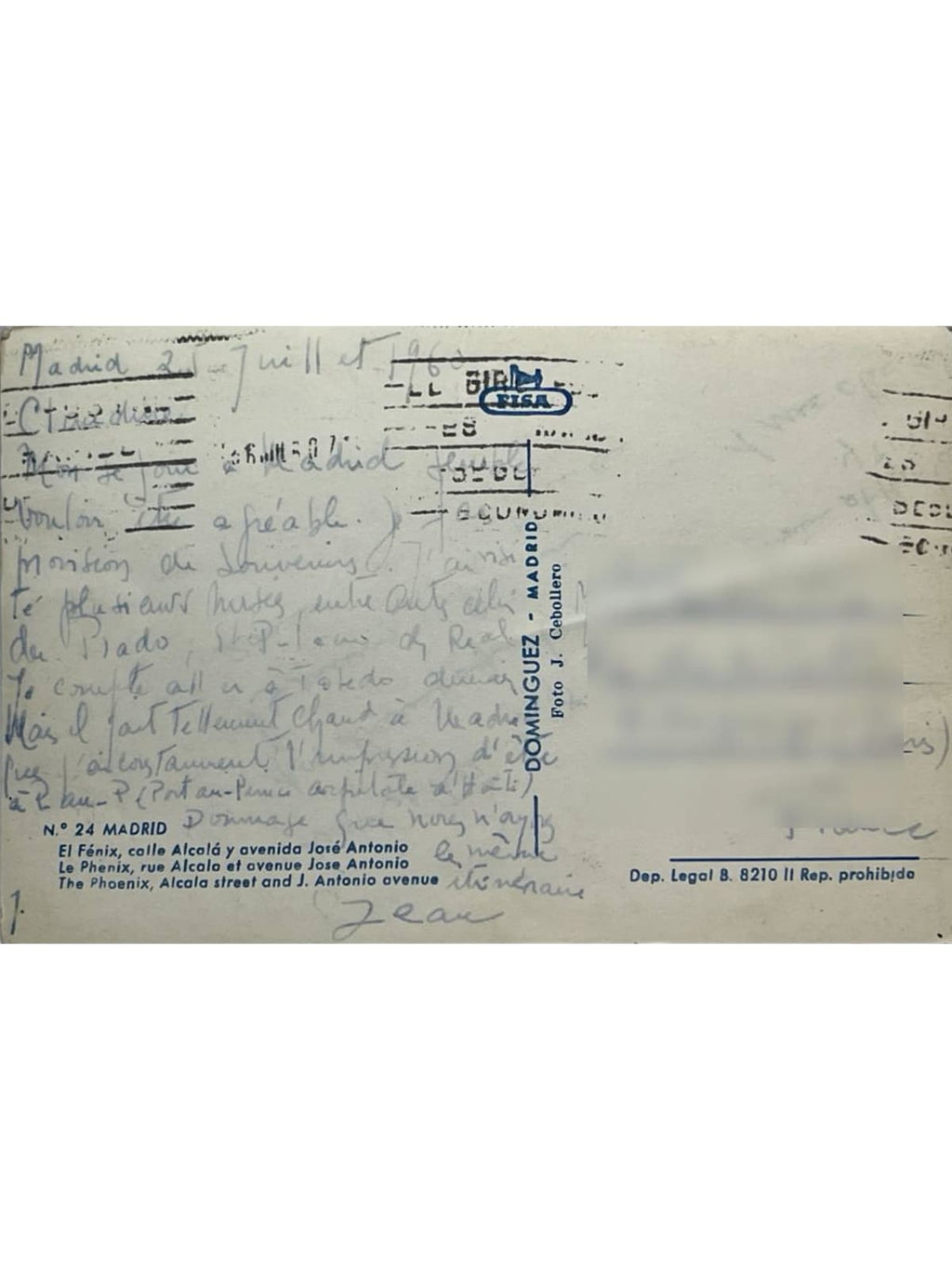 Verso de la carte postale