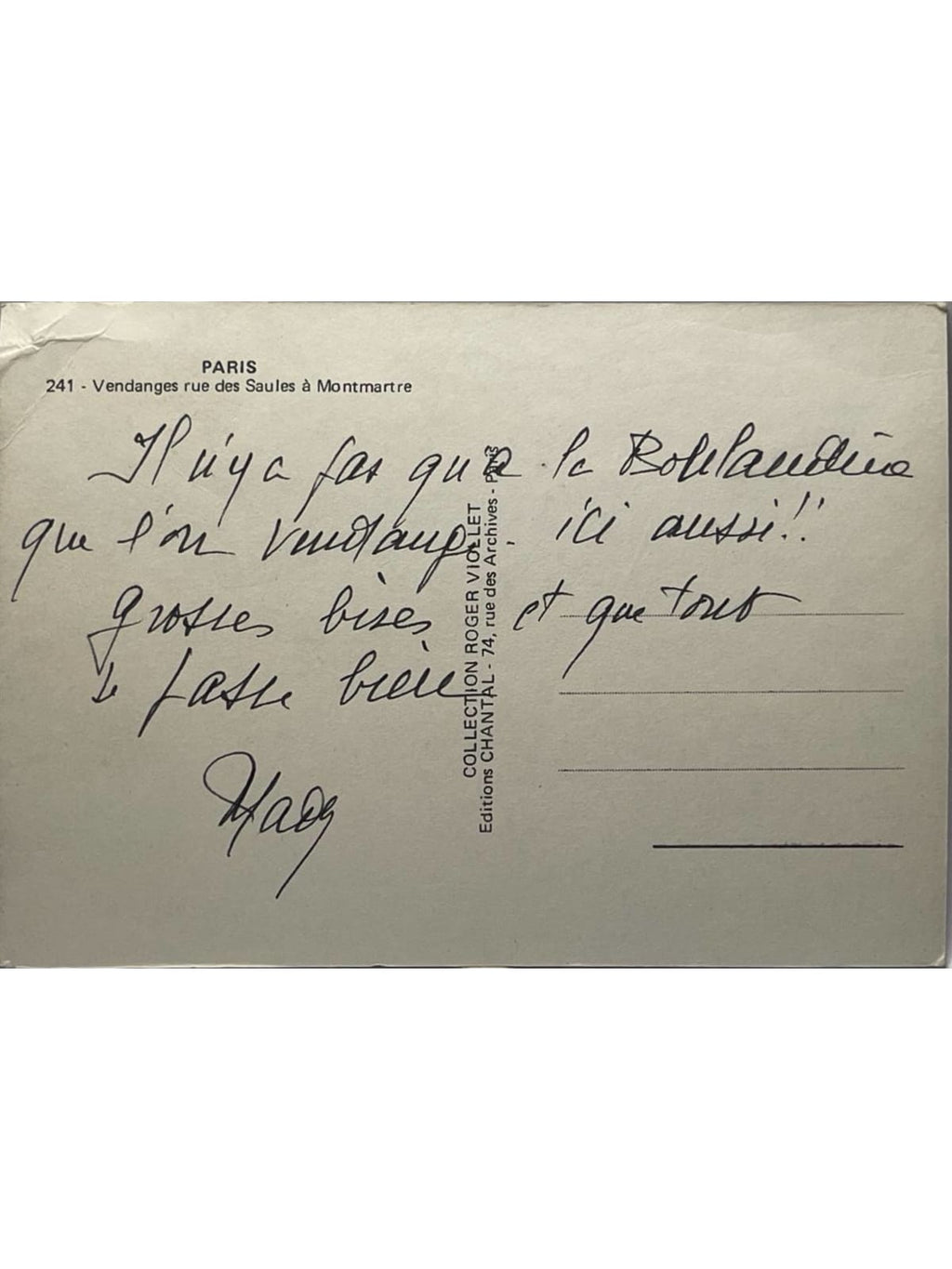 Verso de la carte postale