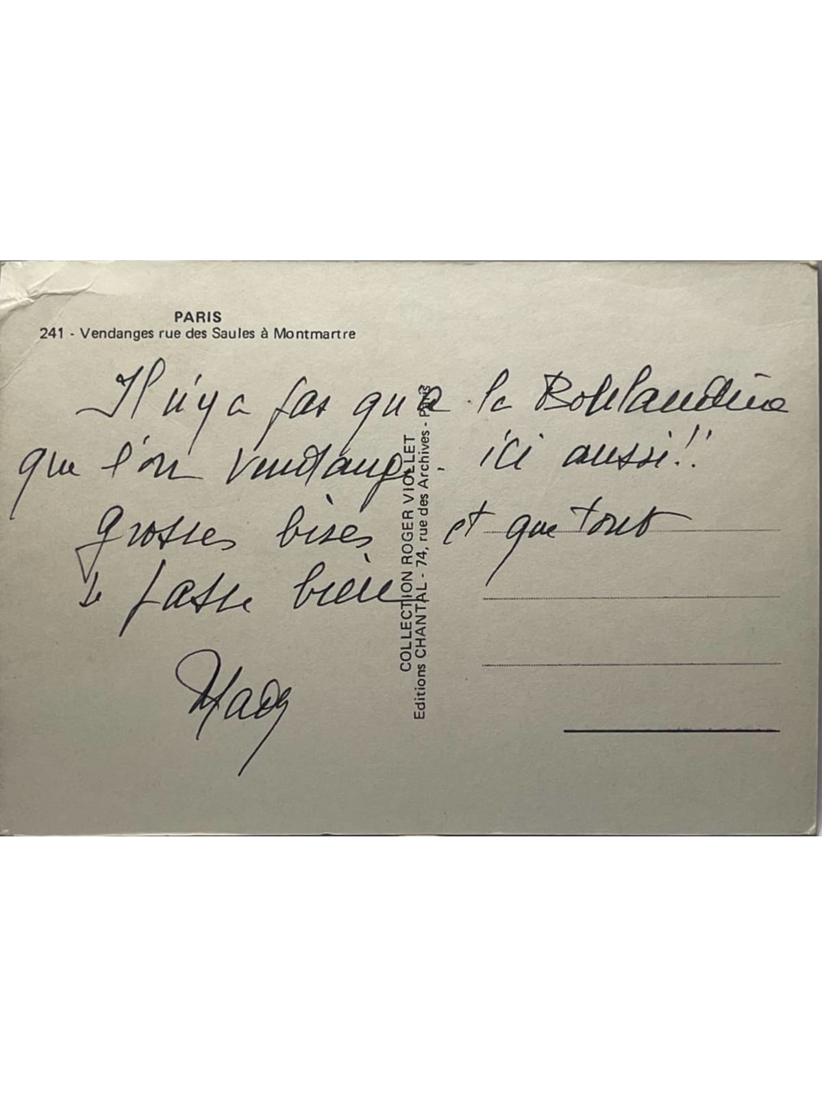 Verso de la carte postale