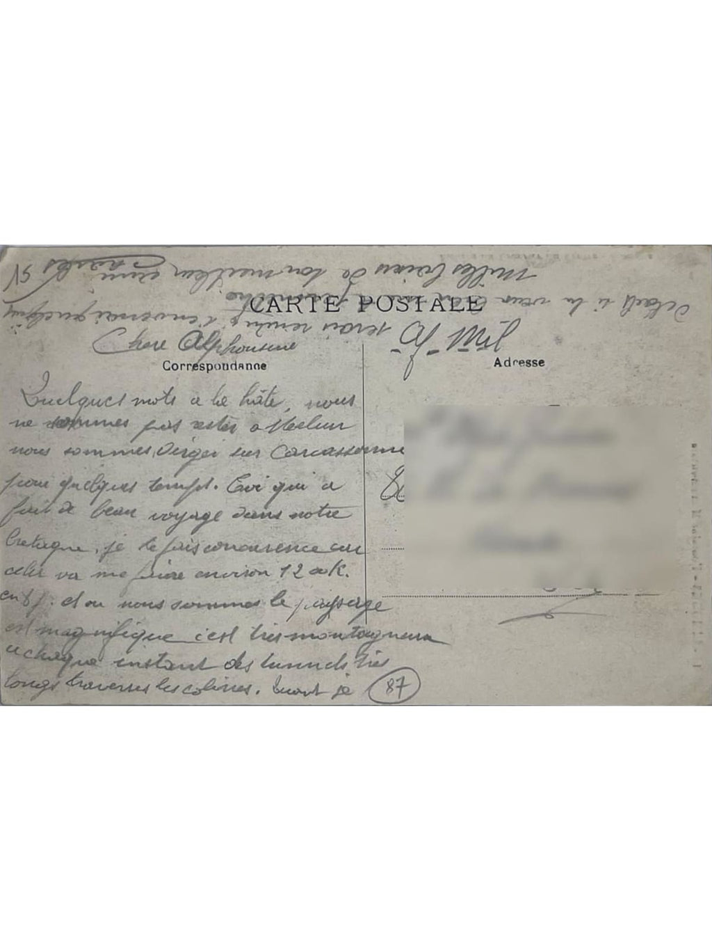 Verso de la carte postale