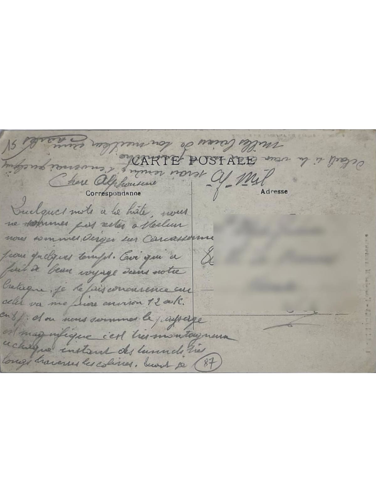 Verso de la carte postale