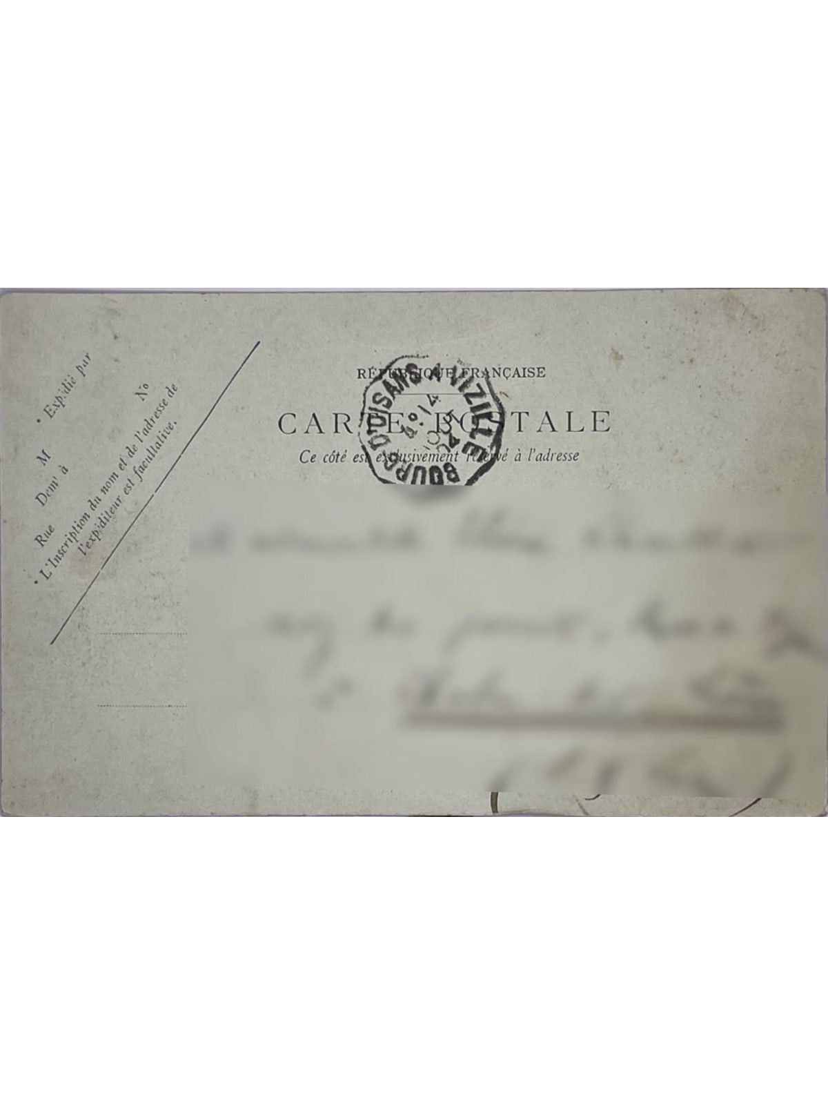 Verso de la carte postale