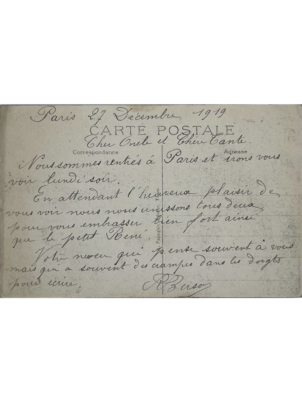 Verso de la carte postale