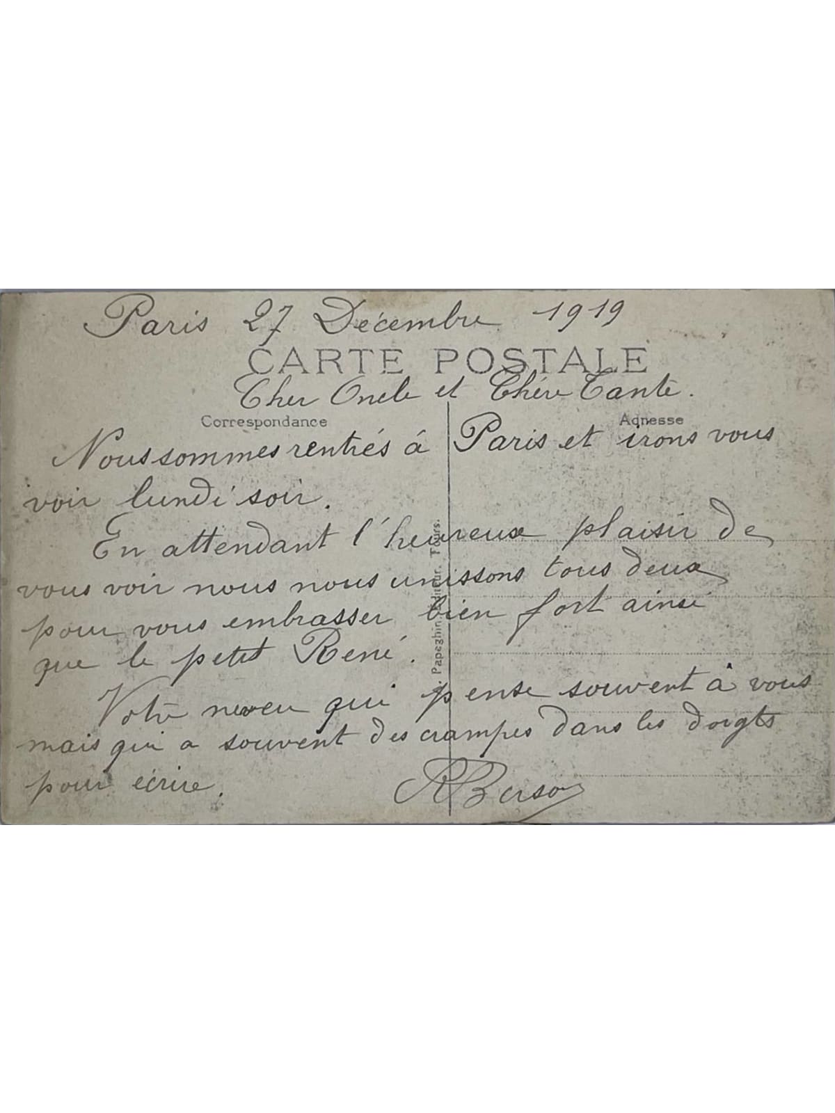 Verso de la carte postale
