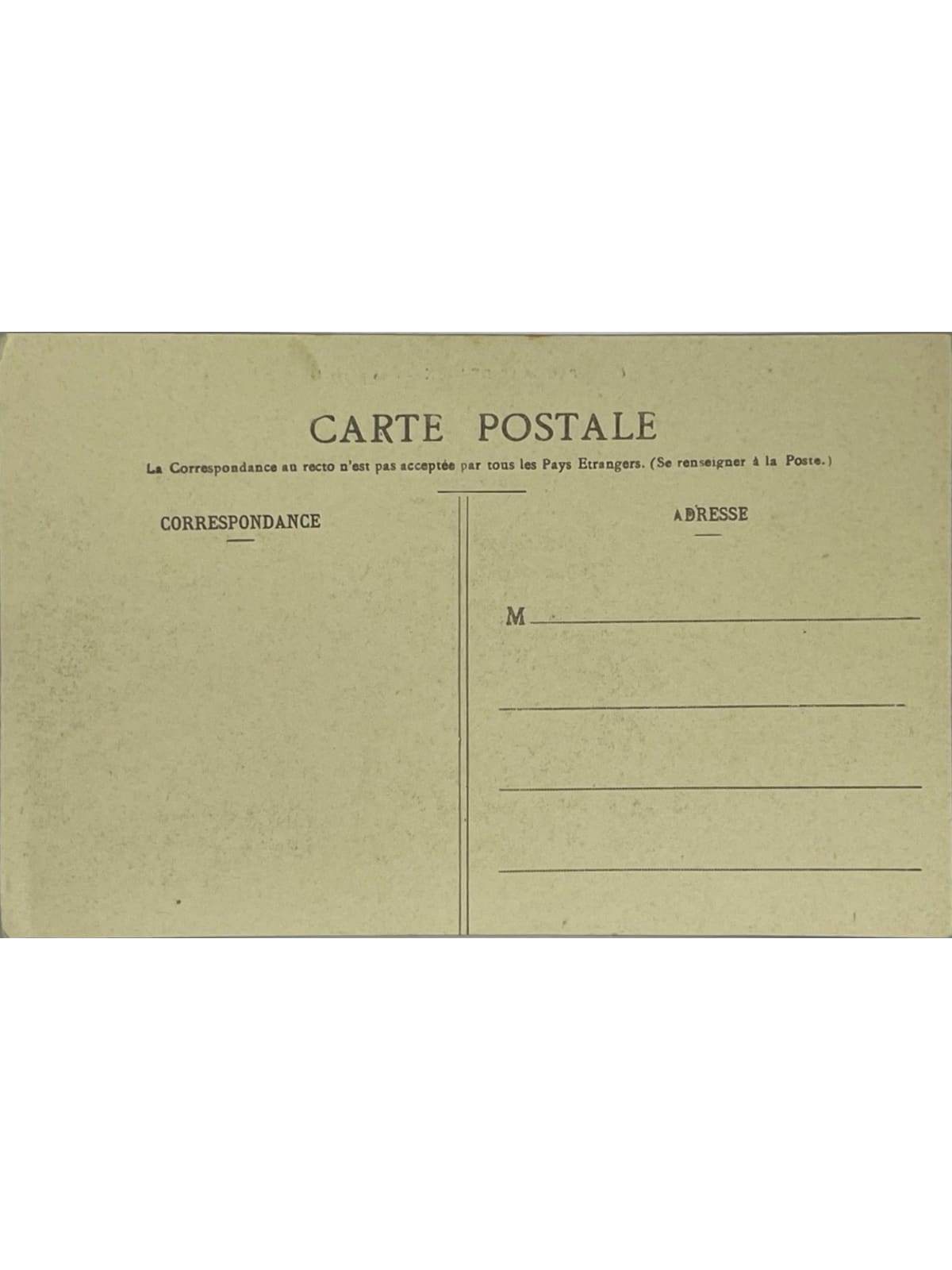 Verso de la carte postale