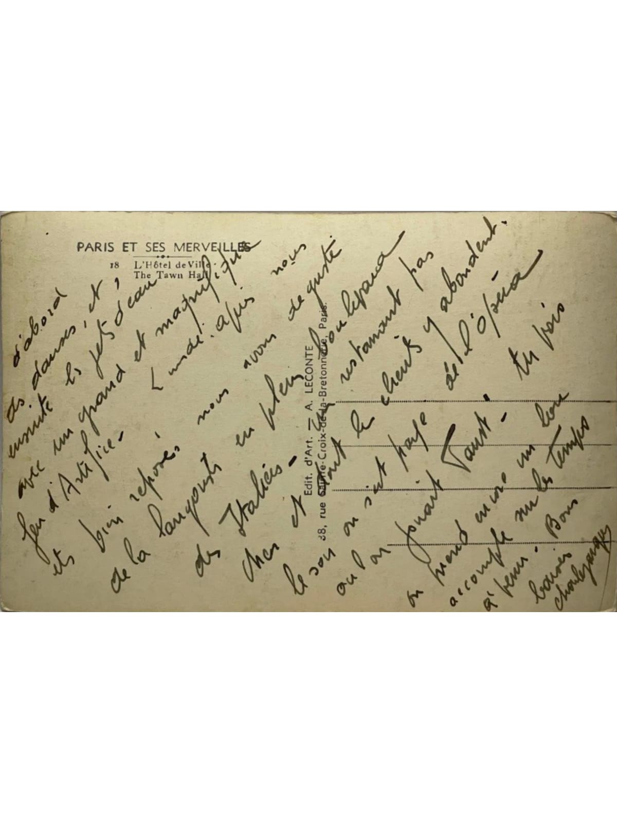 Verso de la carte postale