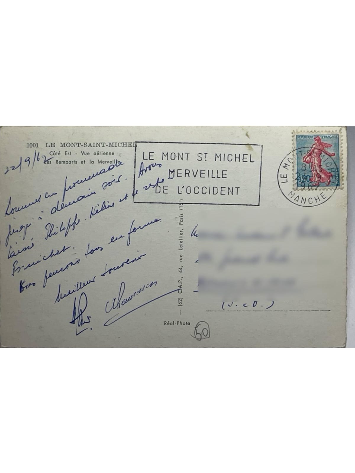 Verso de la carte postale