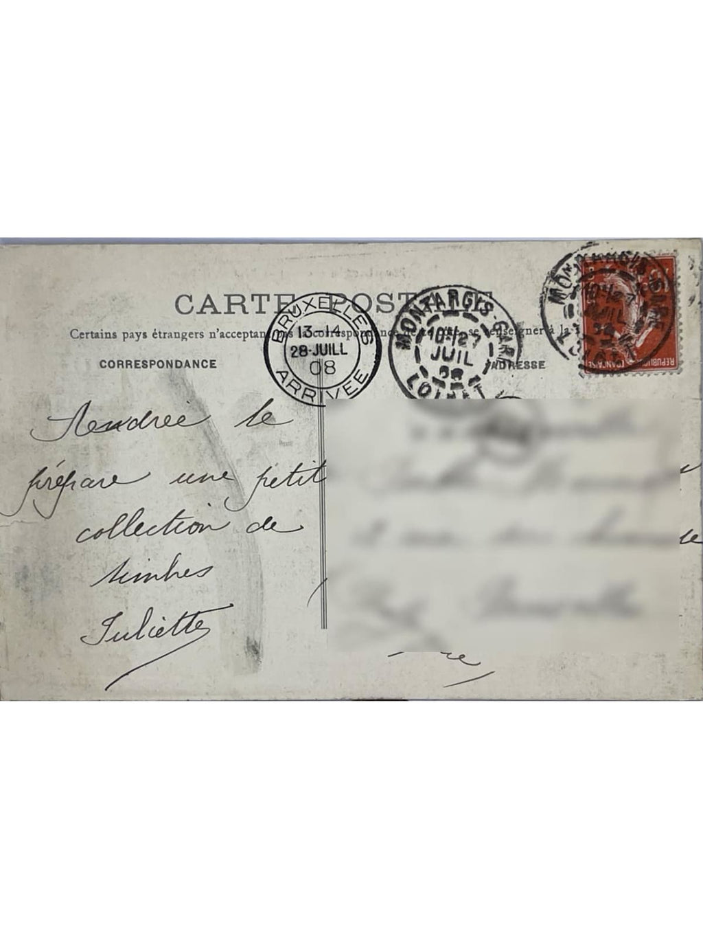 Verso de la carte postale