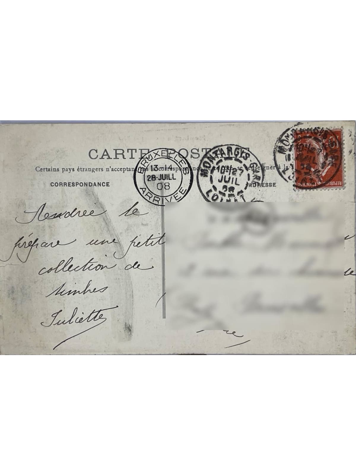 Verso de la carte postale