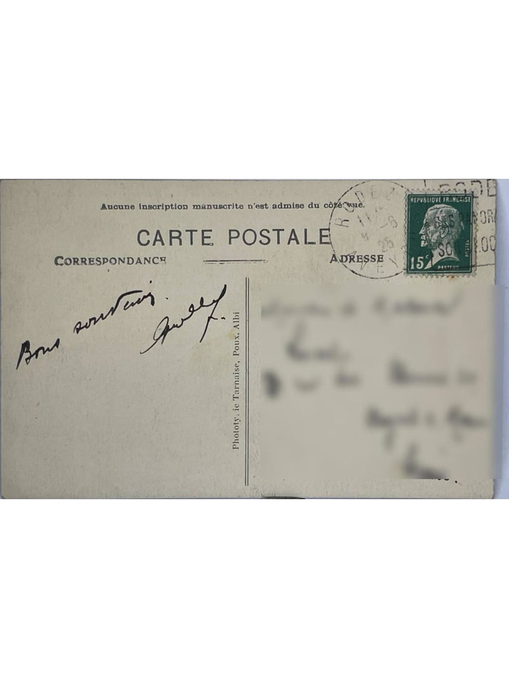 Verso de la carte postale