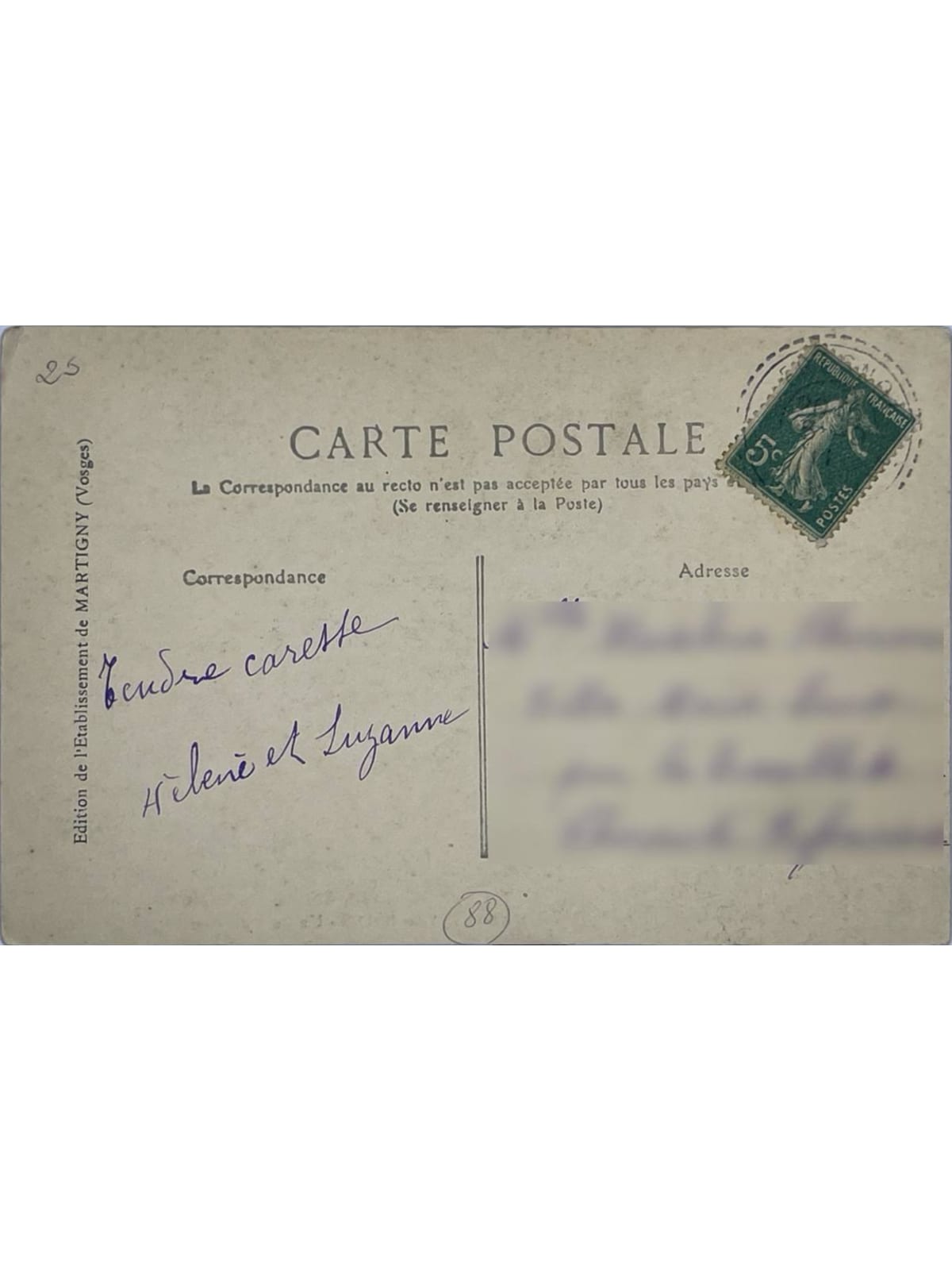 Verso de la carte postale