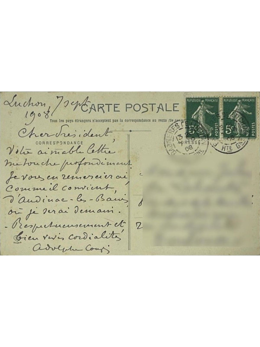 Verso de la carte postale