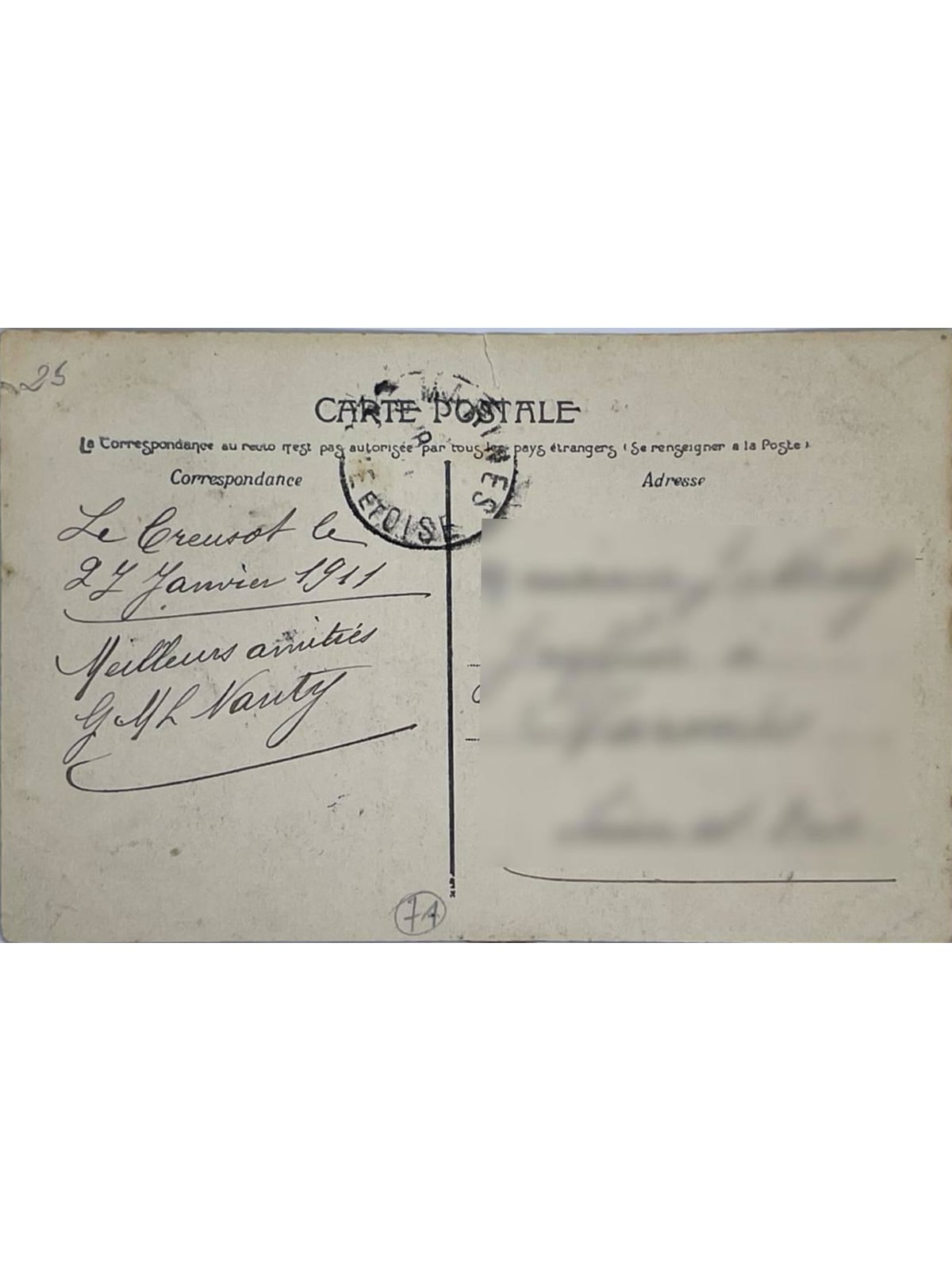 Verso de la carte postale