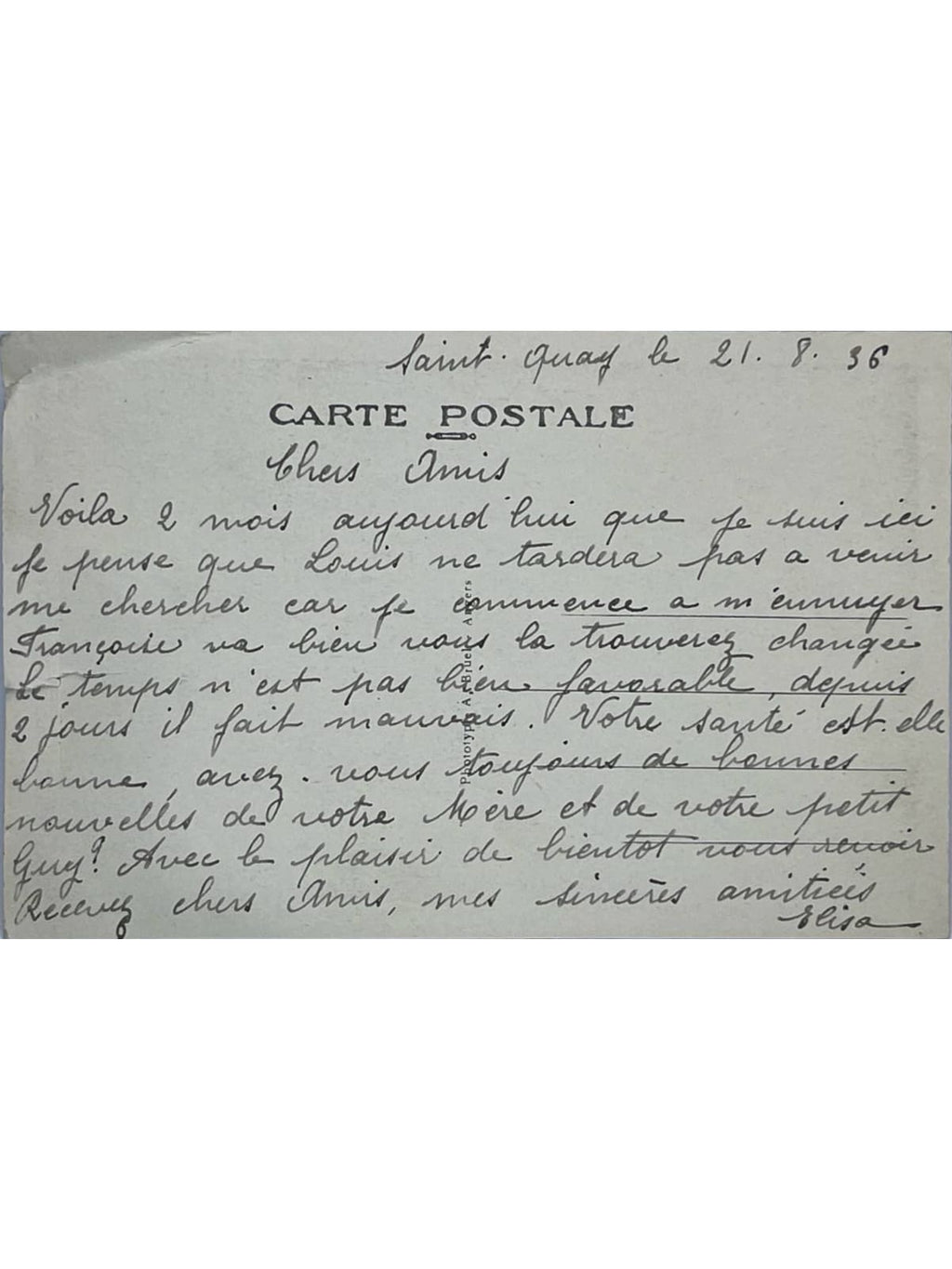 Verso de la carte postale