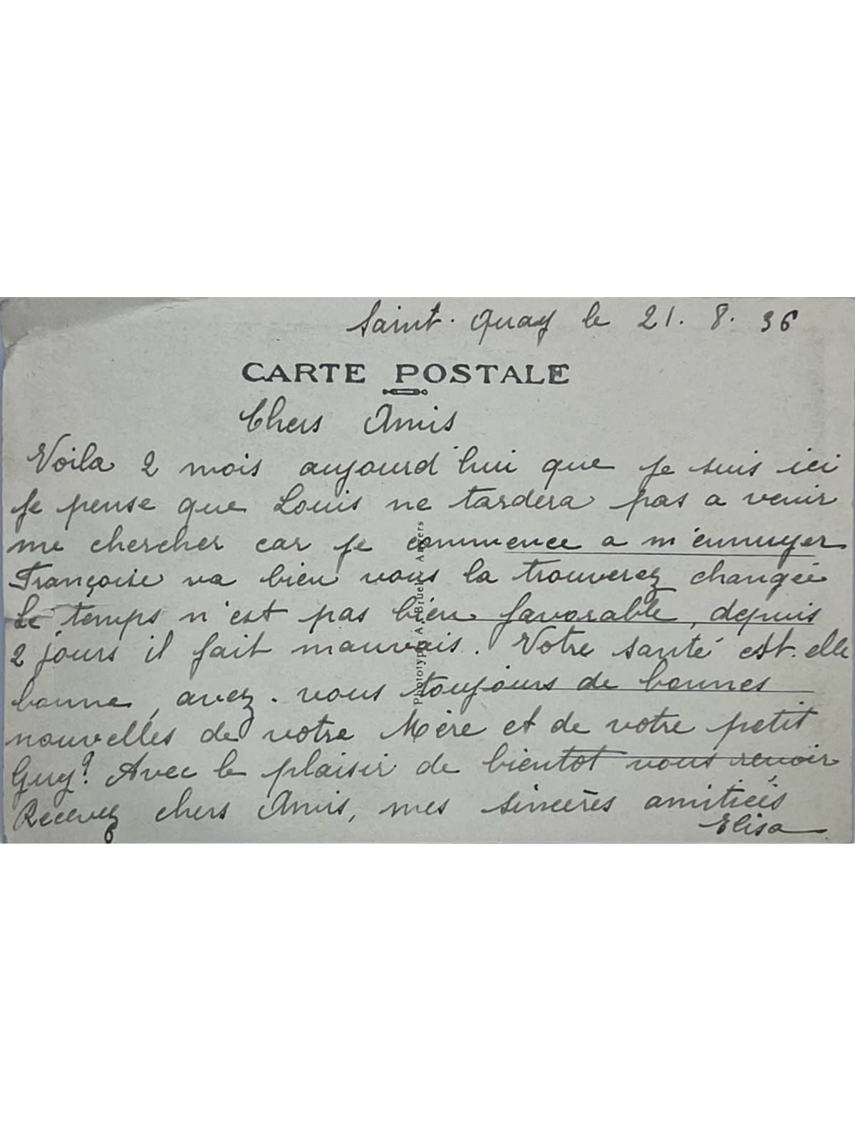 Verso de la carte postale