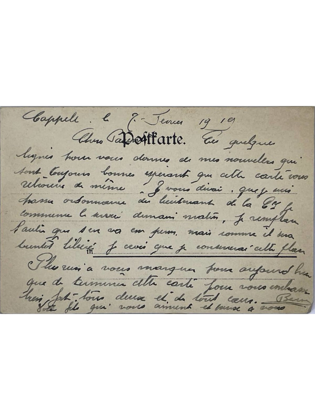 Verso de la carte postale