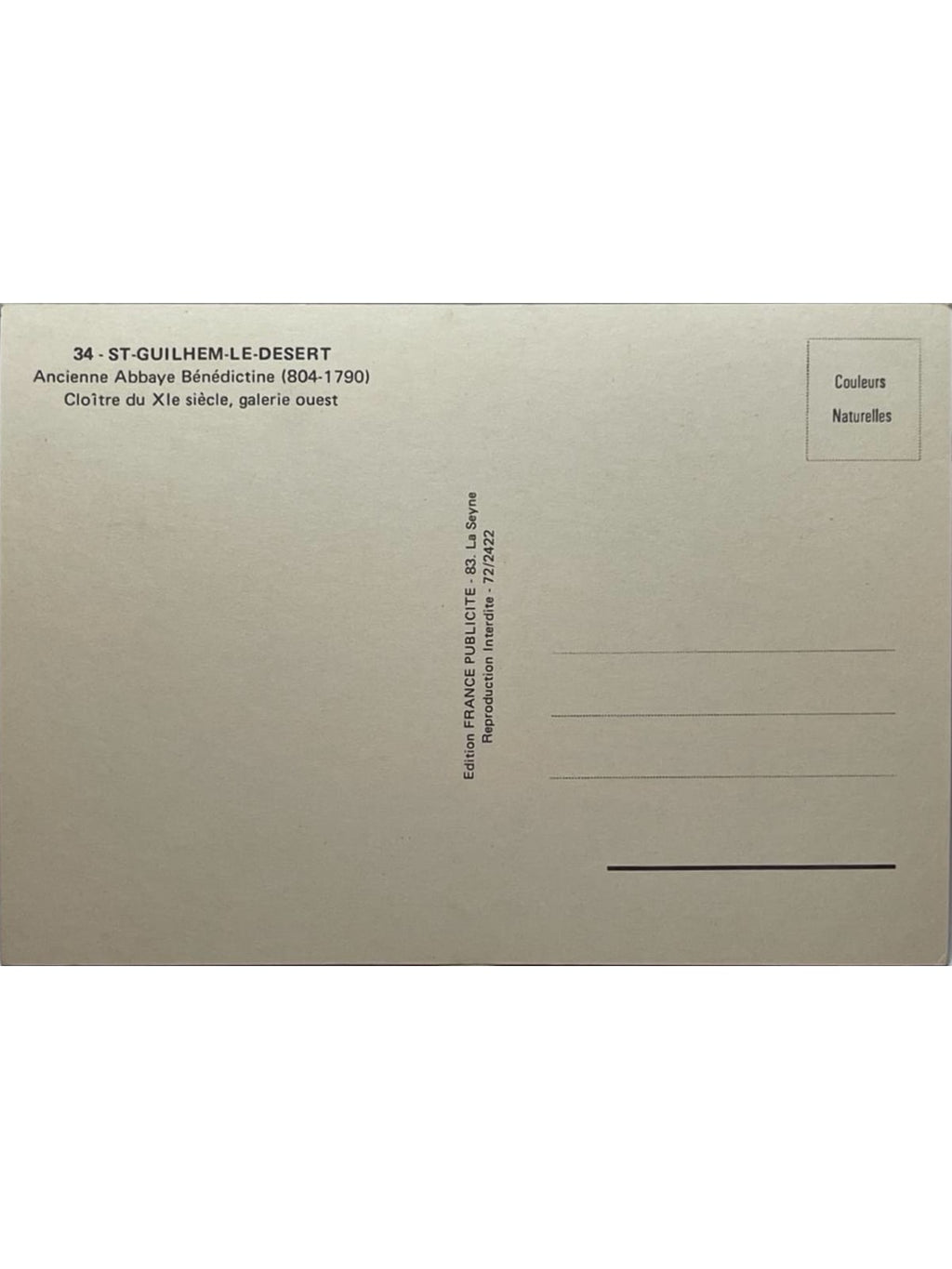 Verso de la carte postale