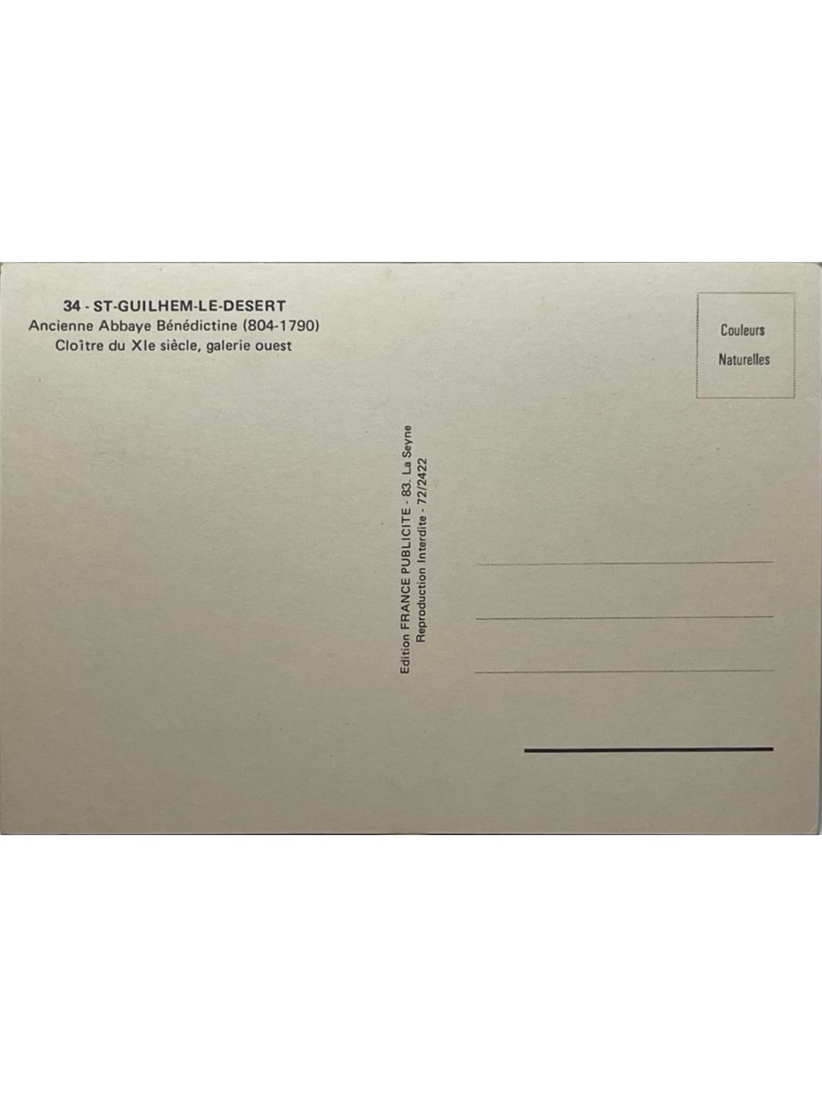 Verso de la carte postale