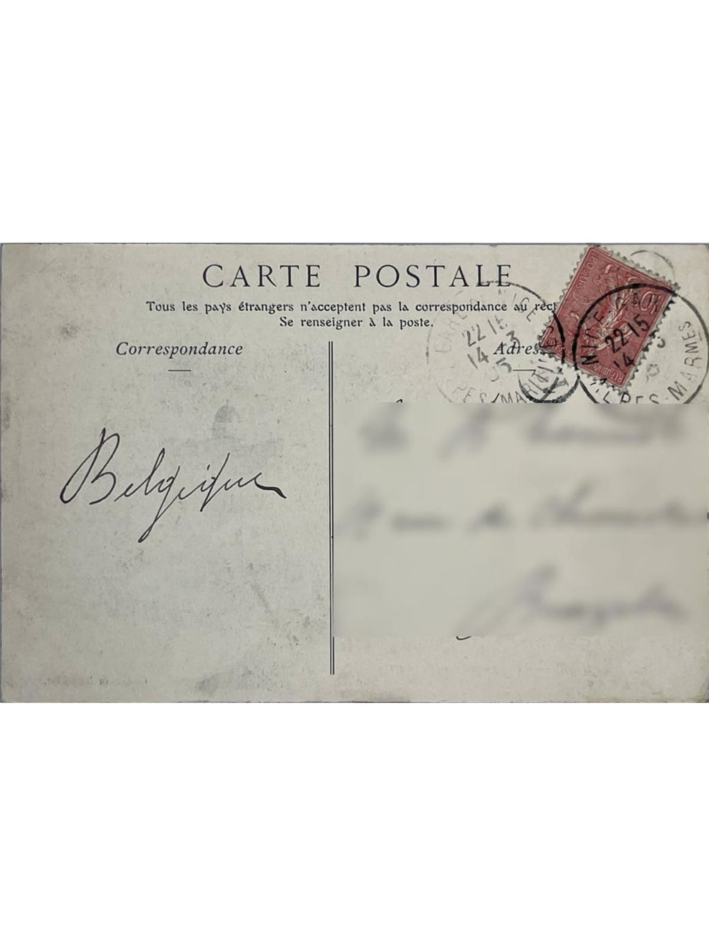 Verso de la carte postale
