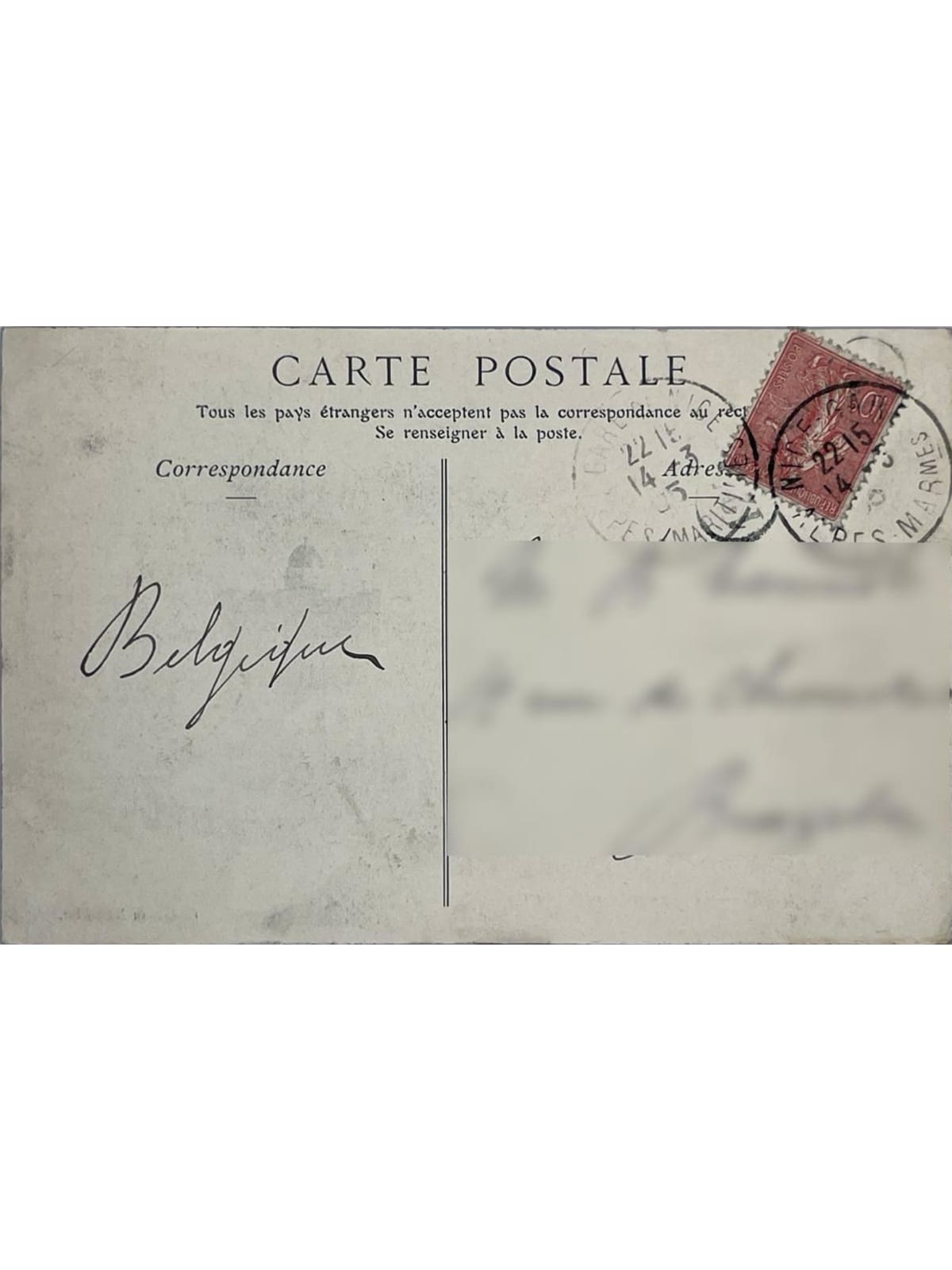 Verso de la carte postale